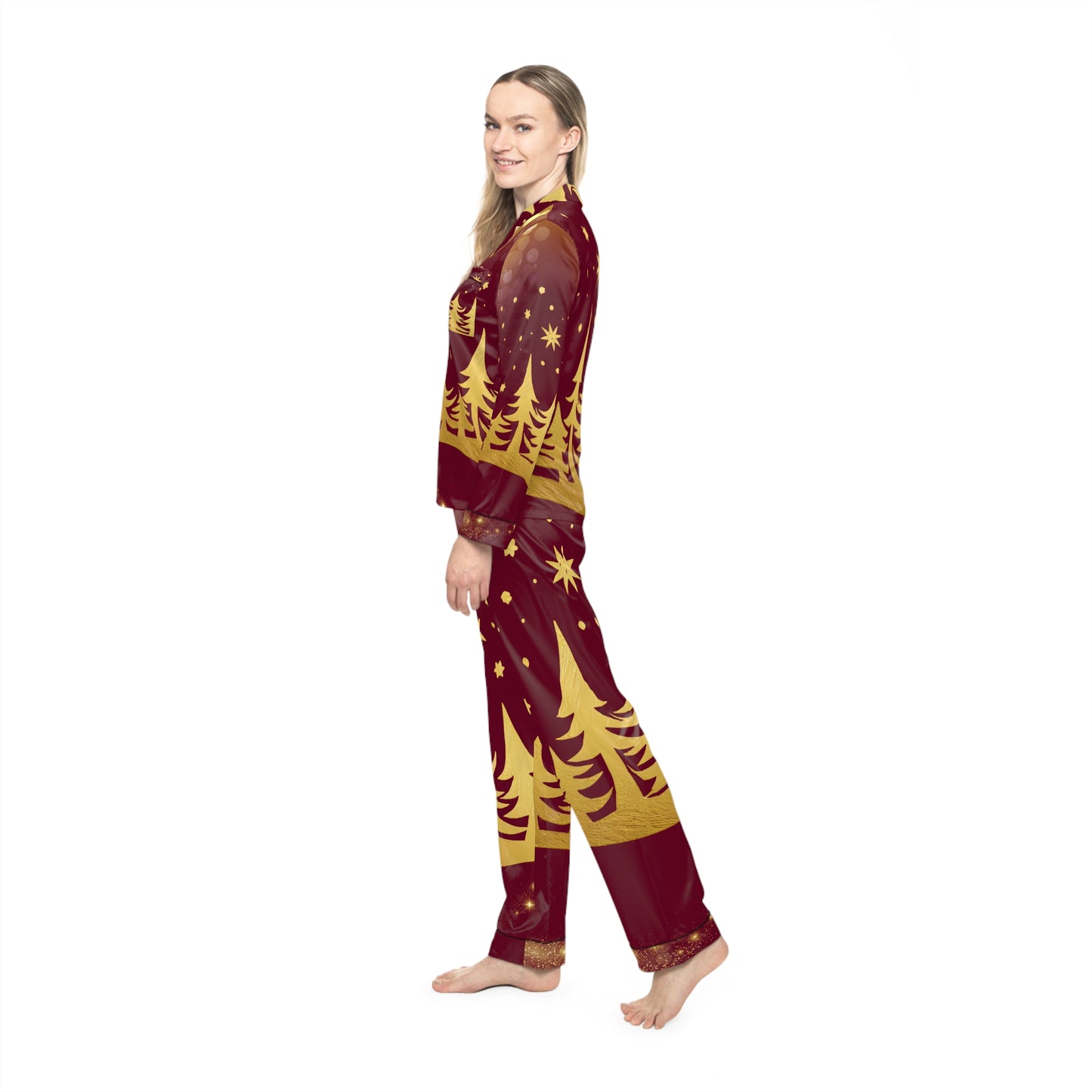 Cozy Holiday Satin Pajamas for Women - Festive Christmas PJs, Winter Nightwear, Gift for Her, Loungewear Set, Seasonal Sleepwear