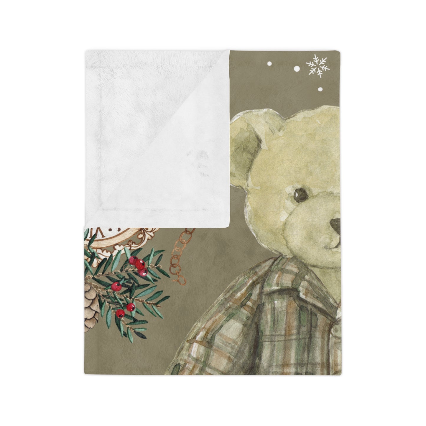 Cozy Holiday Velveteen Microfiber Blanket with Teddy Bear Design