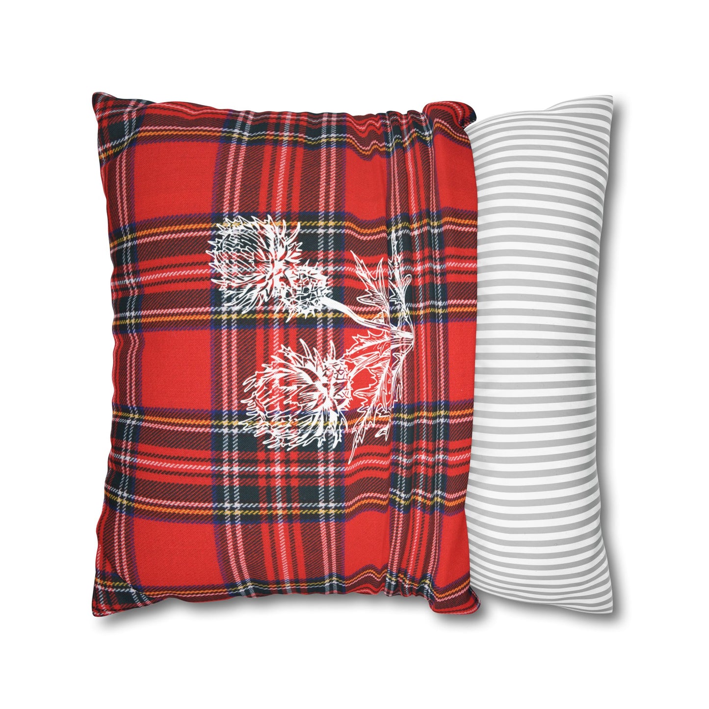 Red Tartan Thistle Pillowcase - Festive Plaid Decorative Throw Pillow Cover