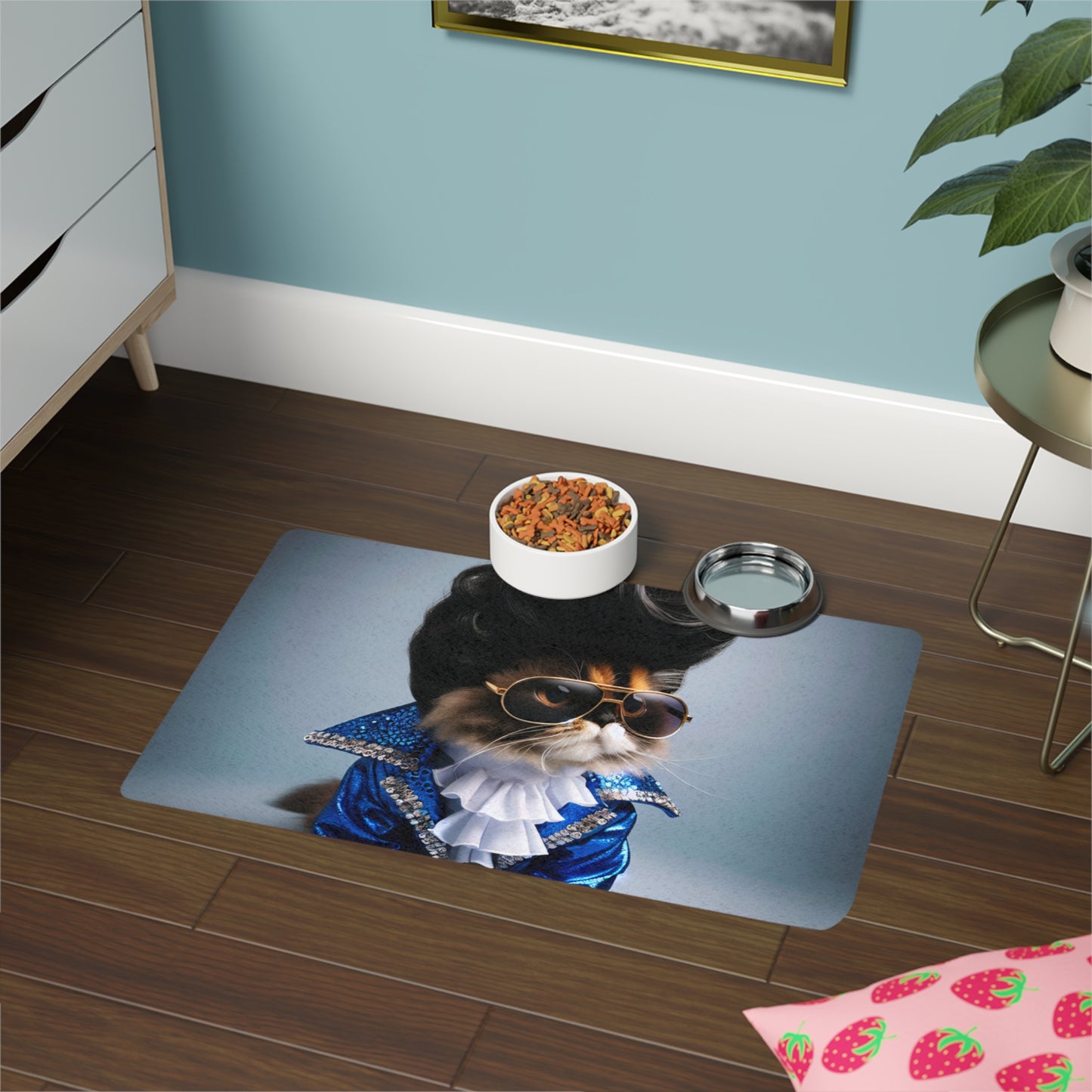 Pet Food Mat with Cat Design - Elvis Styled, Fun Pet Feeding Mat, Cat Lovers Gift, Kitchen Decor, Unique Cat Accessories, Pet Supply