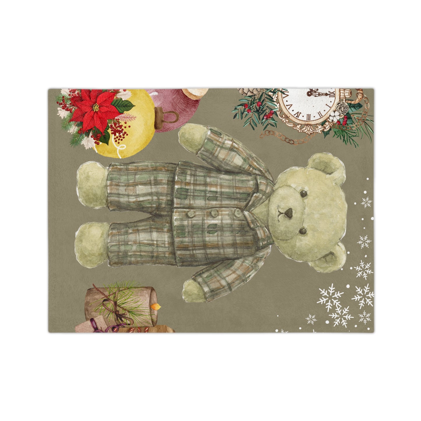Cozy Holiday Velveteen Microfiber Blanket with Teddy Bear Design