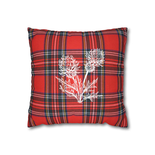 Red Tartan Thistle Pillowcase - Festive Plaid Decorative Throw Pillow Cover