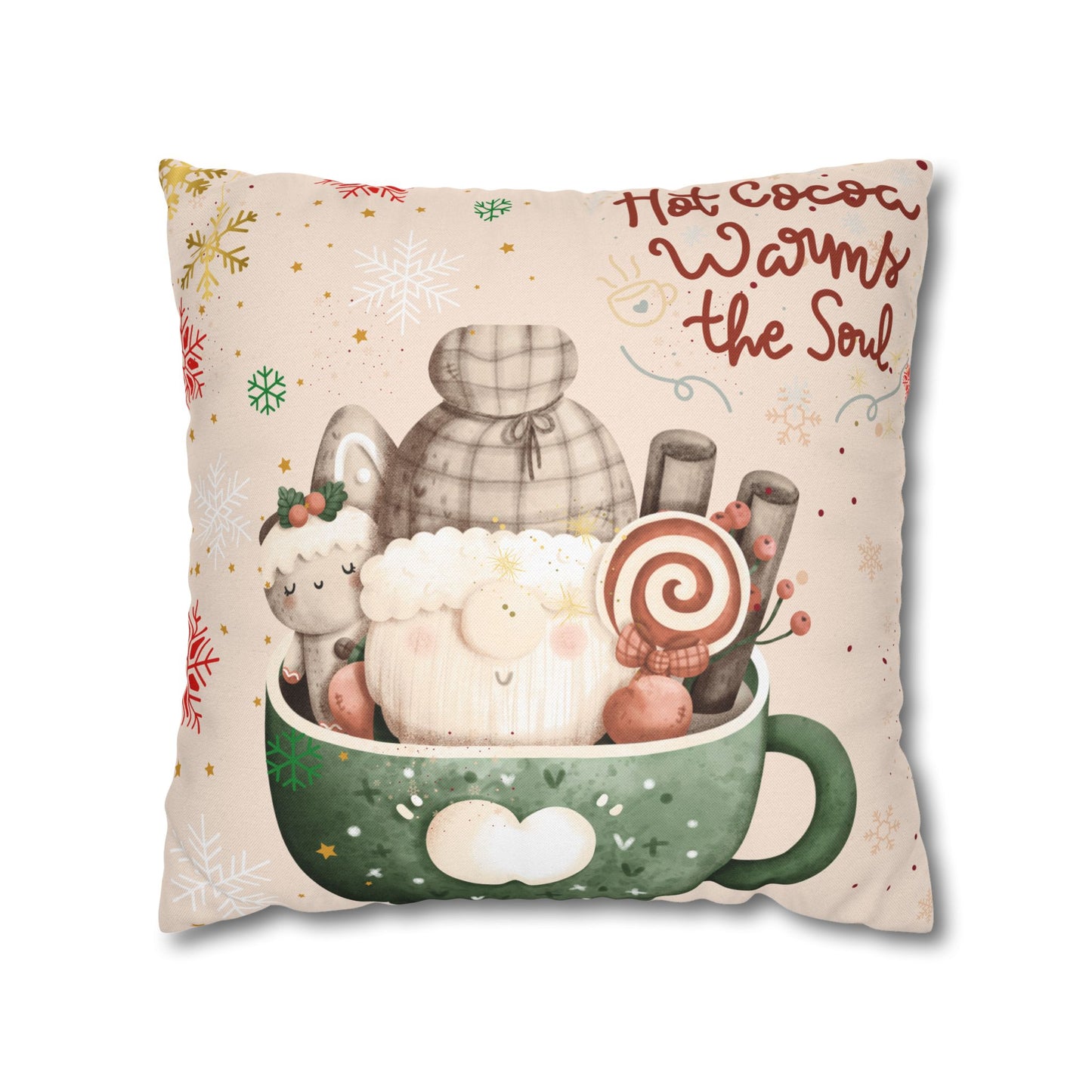 Cozy Hot Cocoa Pillow - Winter Decor, Holiday Gift, Home Accent, Couch Cushion, Christmas Decoration
