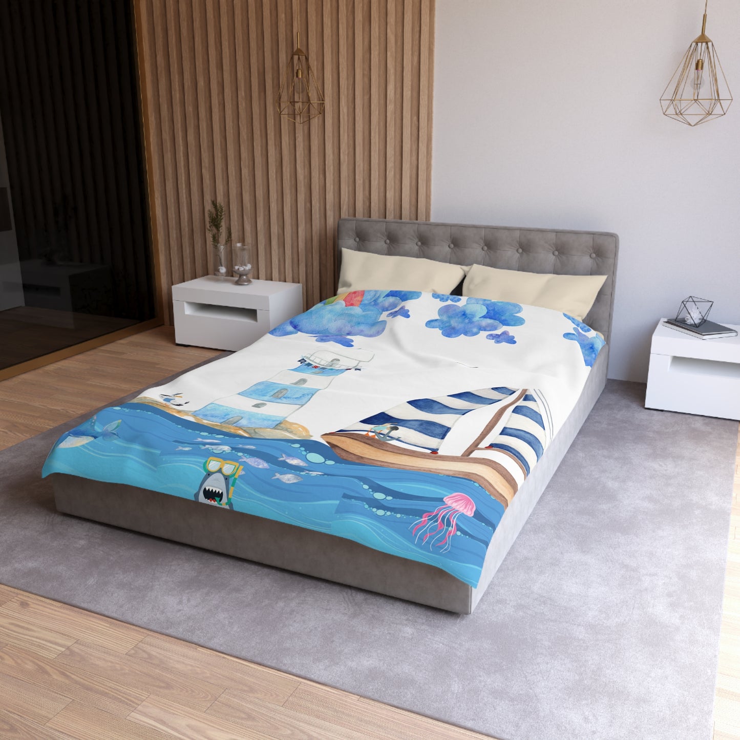 Coastal Themed Microfiber Duvet Cover | Nautical Bedding for Beach Lovers, Summer Decor, Gift for Ocean Enthusiasts, Vibrant Bedroom Accent