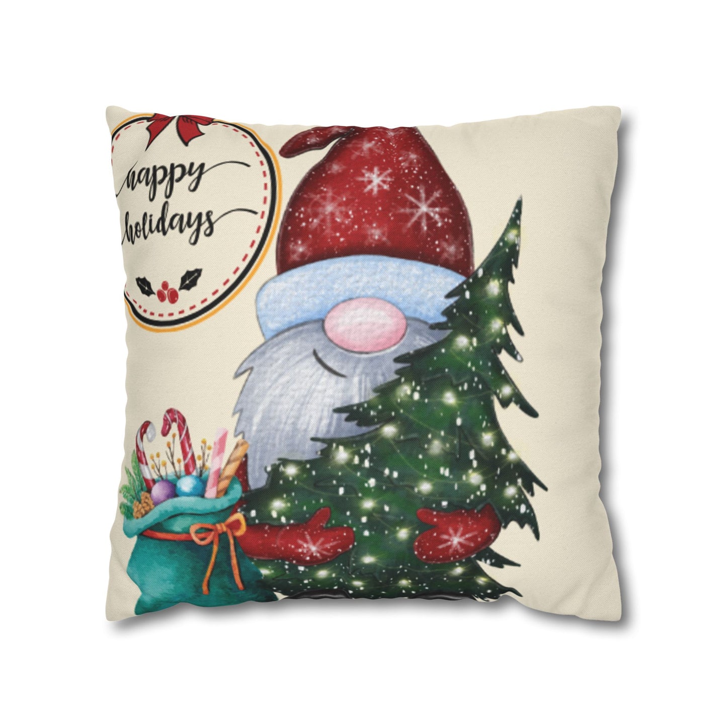 Christmas Gnome Pillowcase, Cozy Holiday Decor, Square Cushion Cover, Home Accent, Festive Gift, Seasonal Decoration