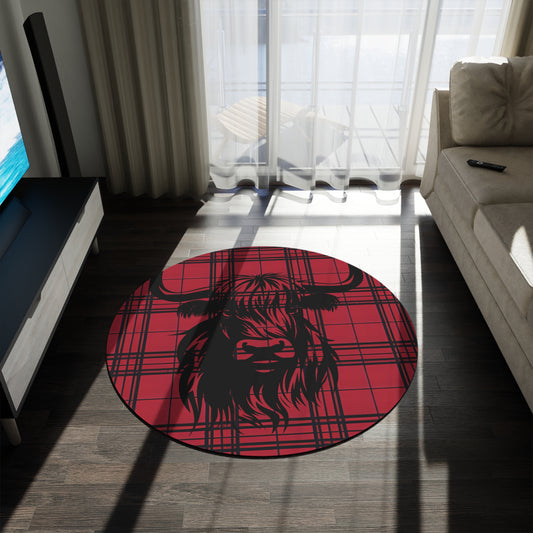 Highland Cow Round Rug, Cozy Floor Mat, Rustic Home Decor, Animal Lover Gift, Boho Chic Rug, Farmhouse Style Decoration