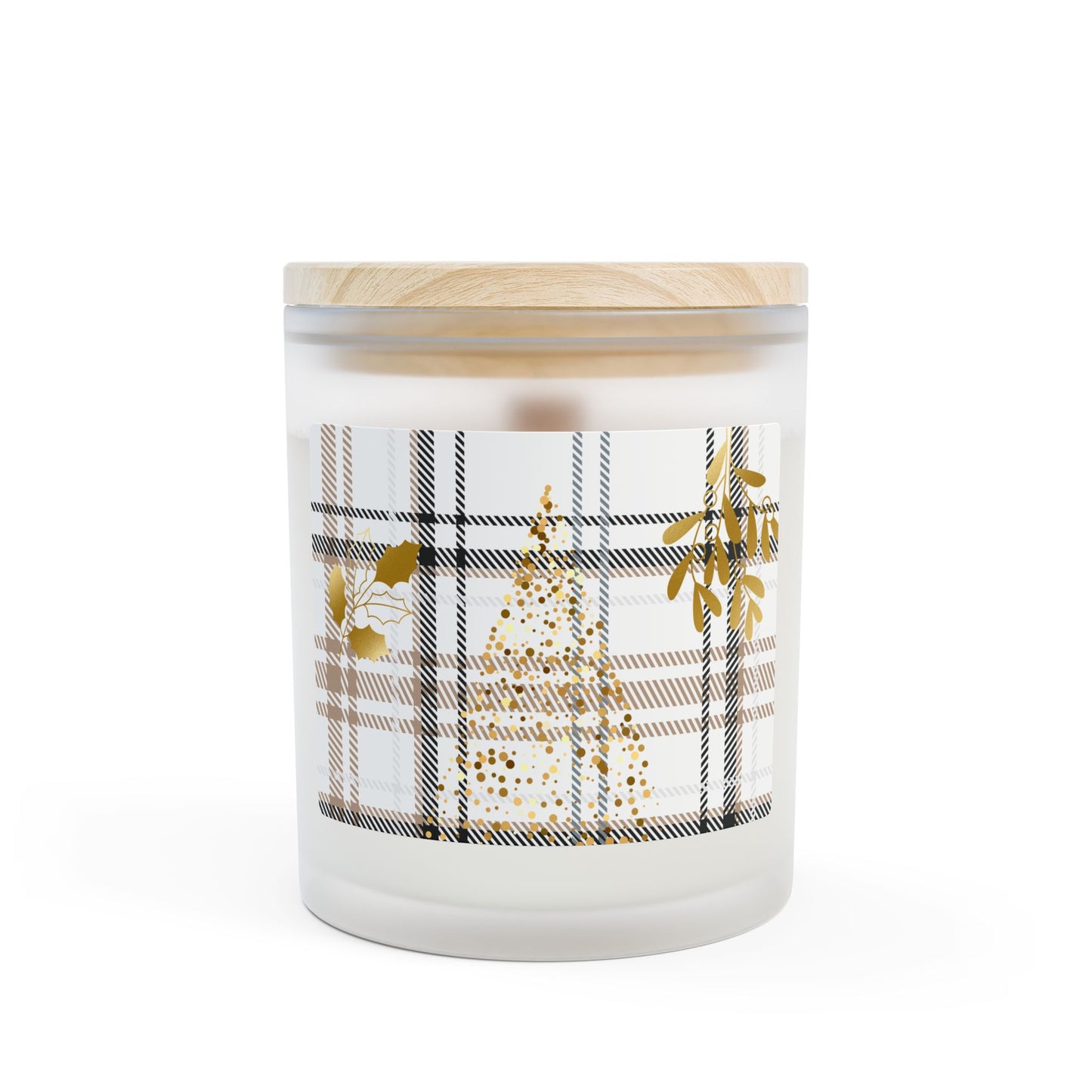 Plaid Gold Tree Frosted Glass Candle — 11oz Holiday Scented Candle