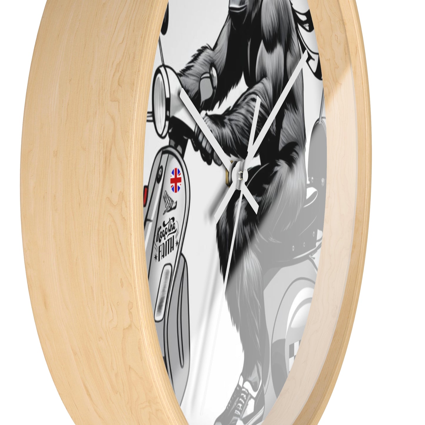 Gorilla Scooter Wall Clock - Fun Home Decor, Unique Gift for Animal Lovers, Retro Vibes, Motorcycle Decor, Office Wall Art