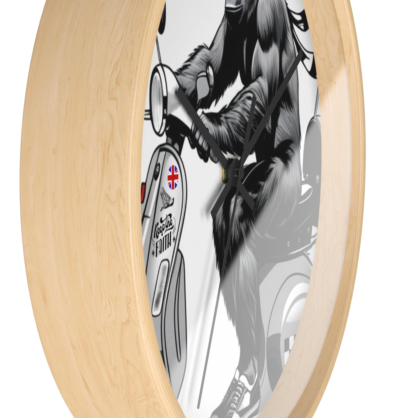 Gorilla Scooter Wall Clock - Fun Home Decor, Unique Gift for Animal Lovers, Retro Vibes, Motorcycle Decor, Office Wall Art