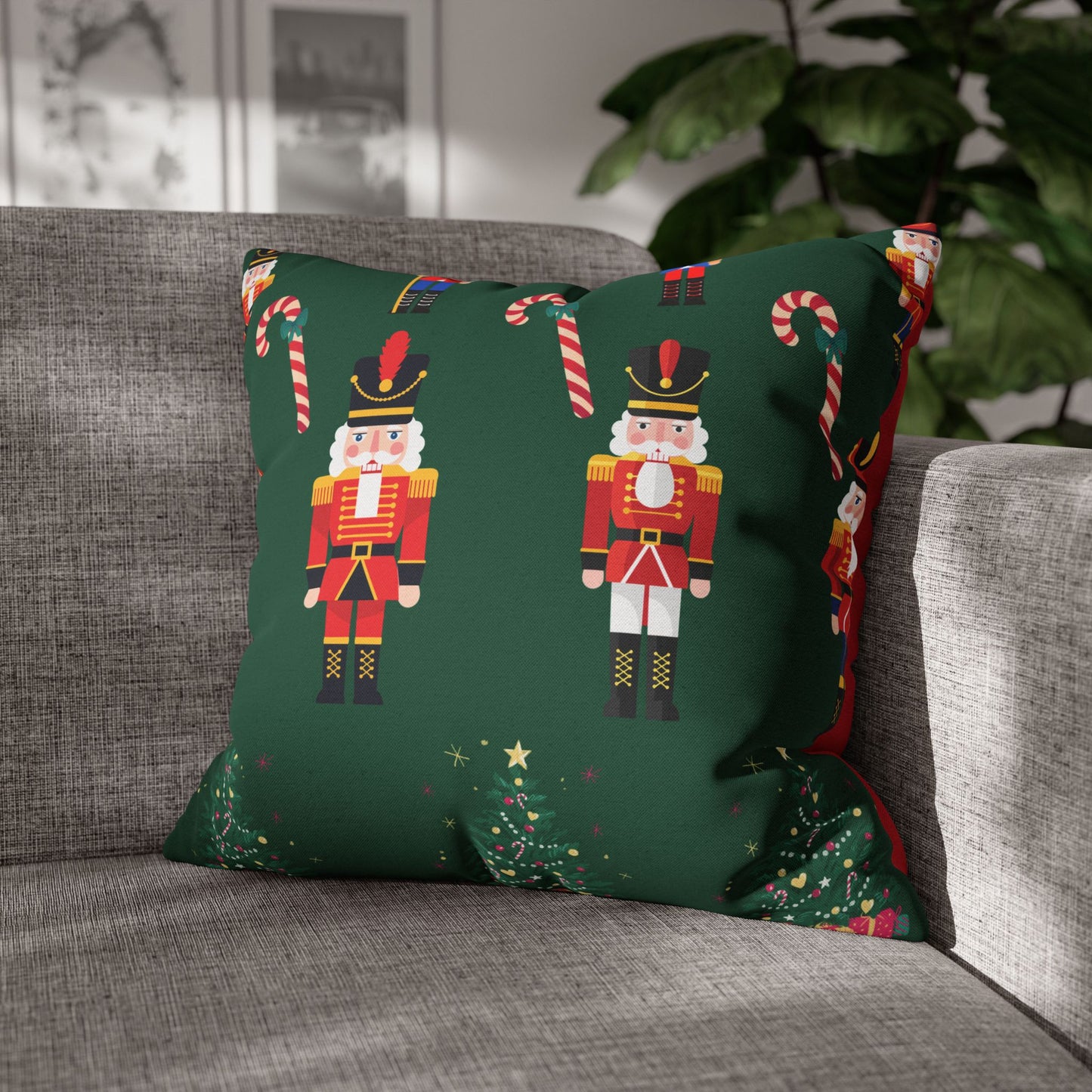 Nutcracker Christmas Pillowcase — Festive Green Holiday Throw Pillow Cover