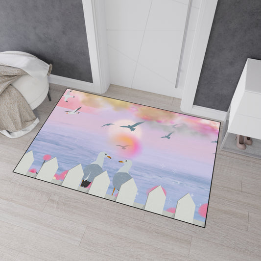 Colorful Coastal Heavy Duty Floor Mat - Ideal for Entryway, Kitchen, or Dining Room - Perfect Home Decor Gift, Seagull Art, Beach Vibes