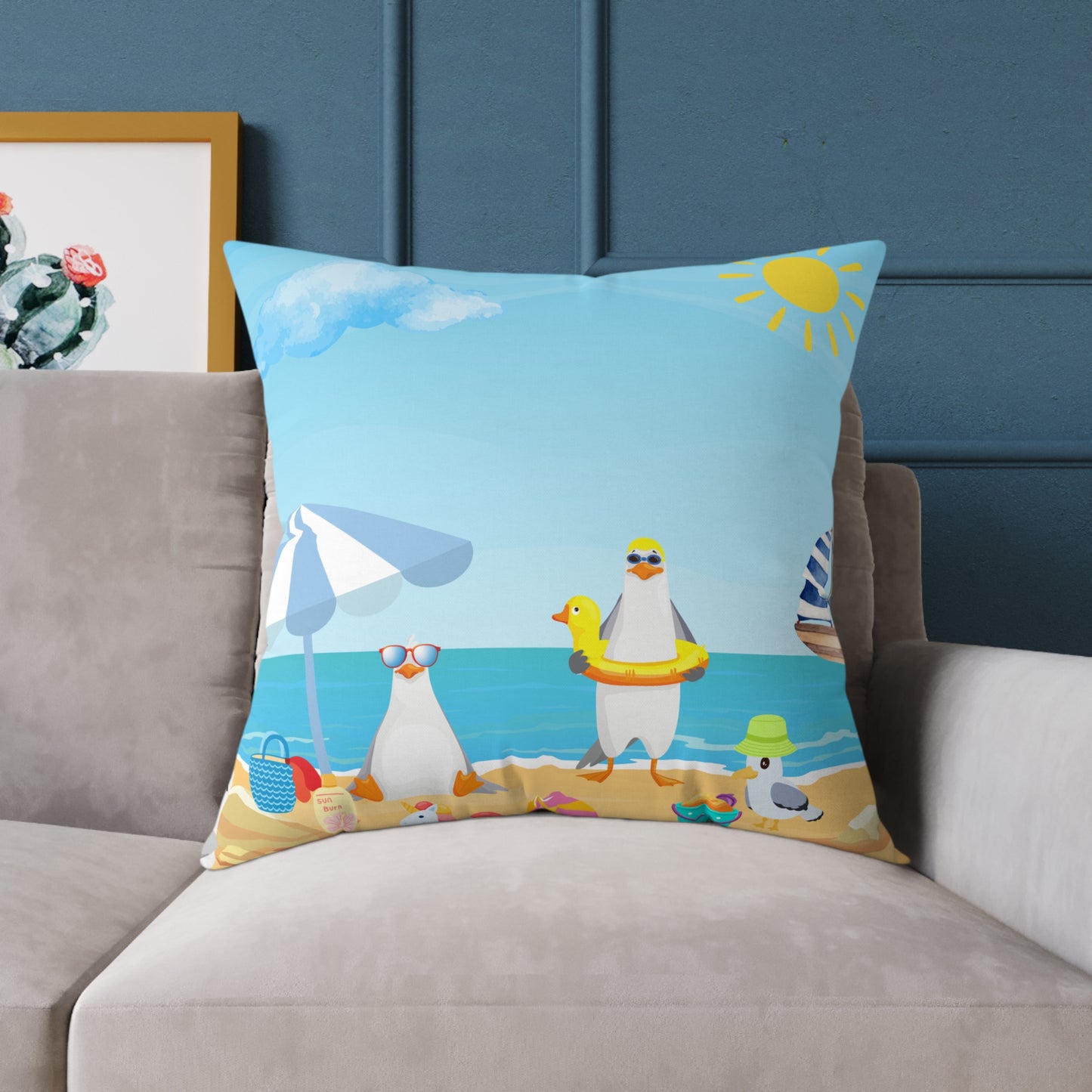 Beach Vibes Square Poly Canvas Pillow | Coastal Decor, Summer Home Accents, Nautical Gift, Fun Throw Pillow, Indoor/Outdoor Cushion