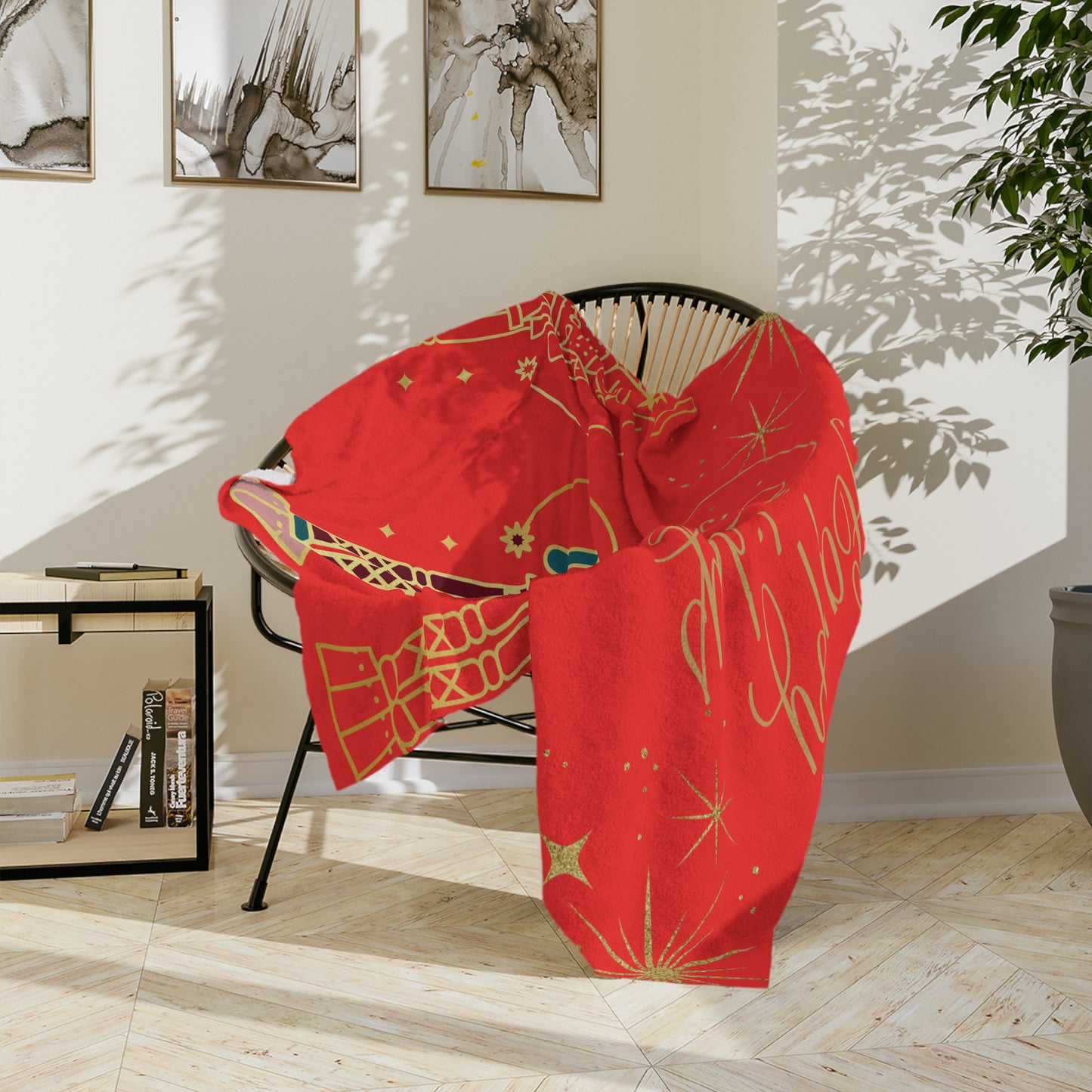 Holiday Nutcracker Velveteen Throw Blanket — "Happy Holidays" Red Microfiber Blanket