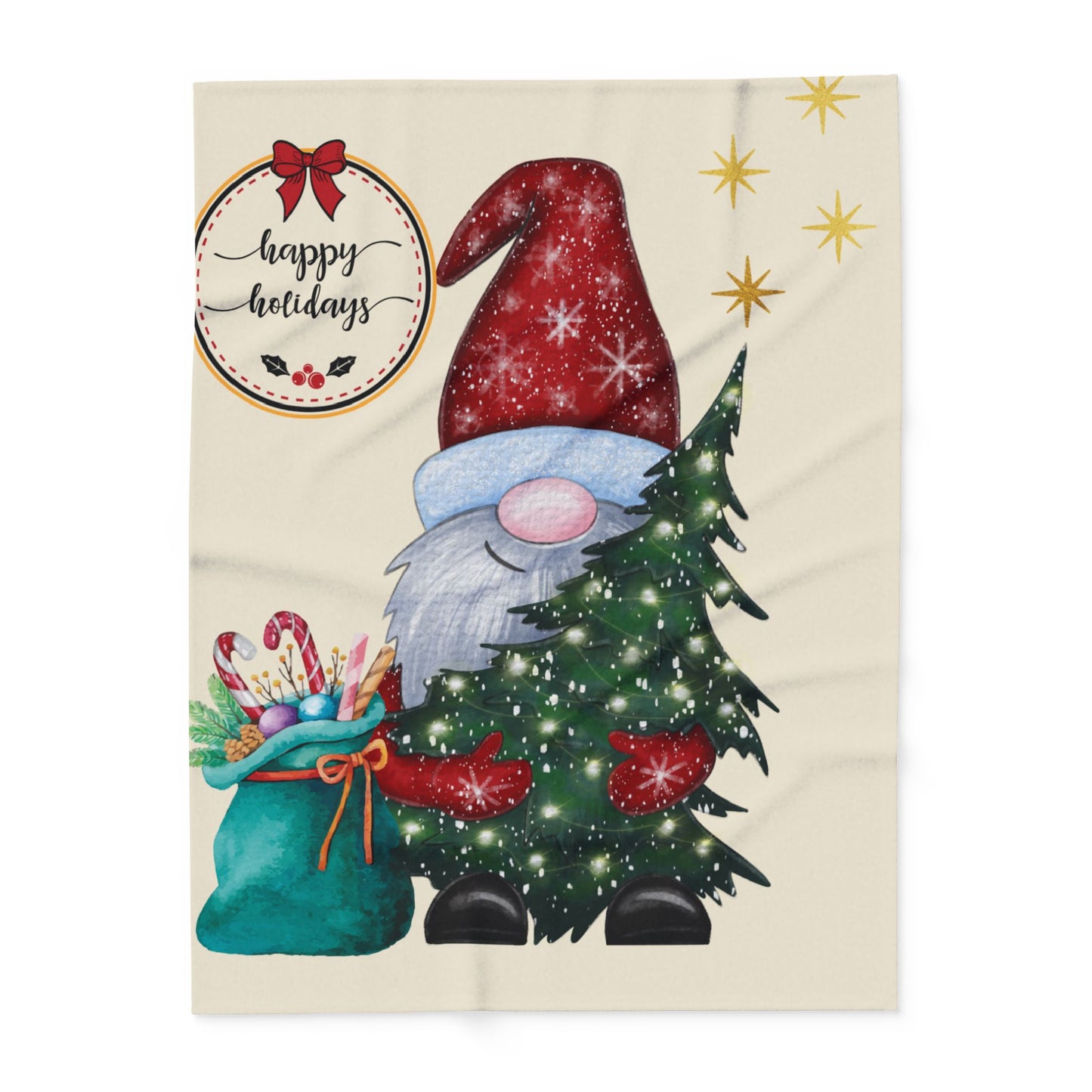 Cozy Holiday Fleece Blanket with Gnome Design | Winter Home Decor, Gift for Christmas, Snuggle Throw, Festive Soft Cover