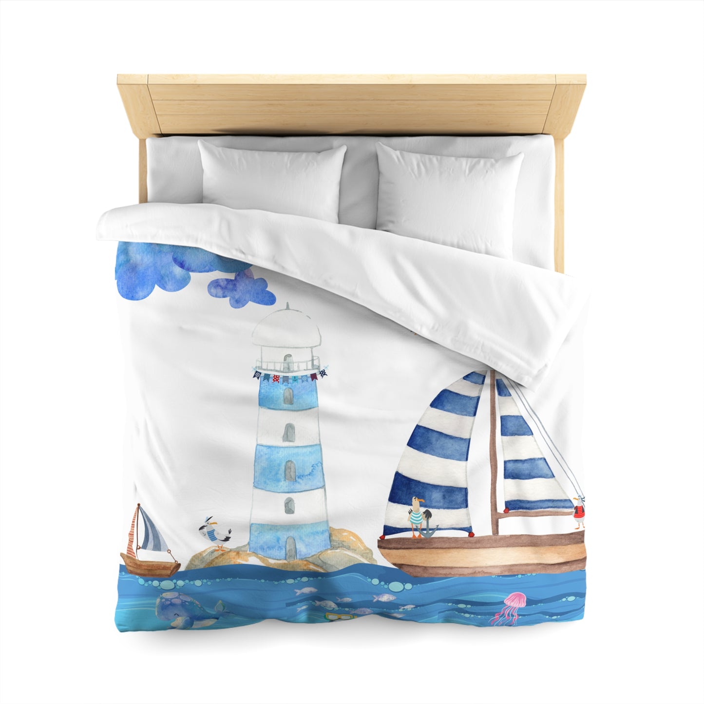 Coastal Escape Microfiber Duvet Cover, Nautical Bedding, Ocean-Themed Decor, Beach House Essentials, Kids Room Makeover