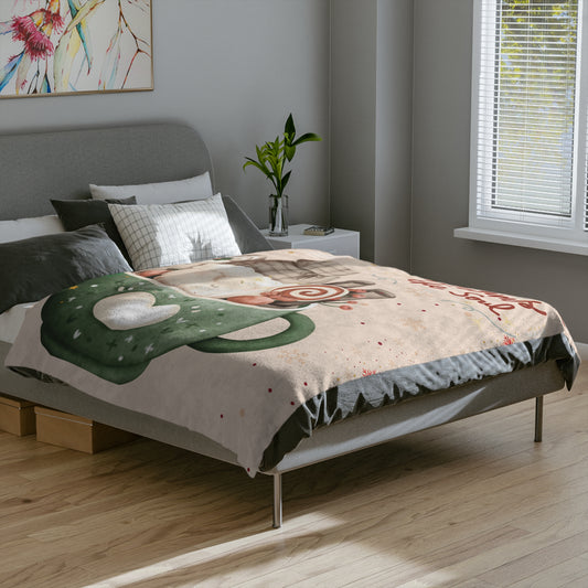 Cozy Hot Cocoa Velveteen Microfiber Blanket, Holiday Gift, Winter Decor, Snuggle Blanket, Home Comfort, Warmth and Joy