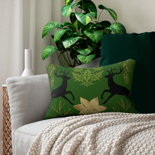 Holiday Lumbar Pillow with Deer and Floral Design