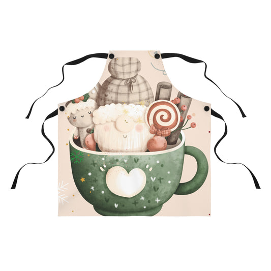 Cute Coffee-Themed Apron, Kawaii Kitchen Apron for Baking, Hostess Gift, Tea Lovers Gift, Fun Cooking Apron