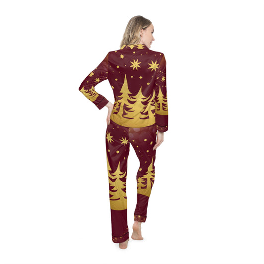 Cozy Holiday Satin Pajamas for Women - Festive Christmas PJs, Winter Nightwear, Gift for Her, Loungewear Set, Seasonal Sleepwear