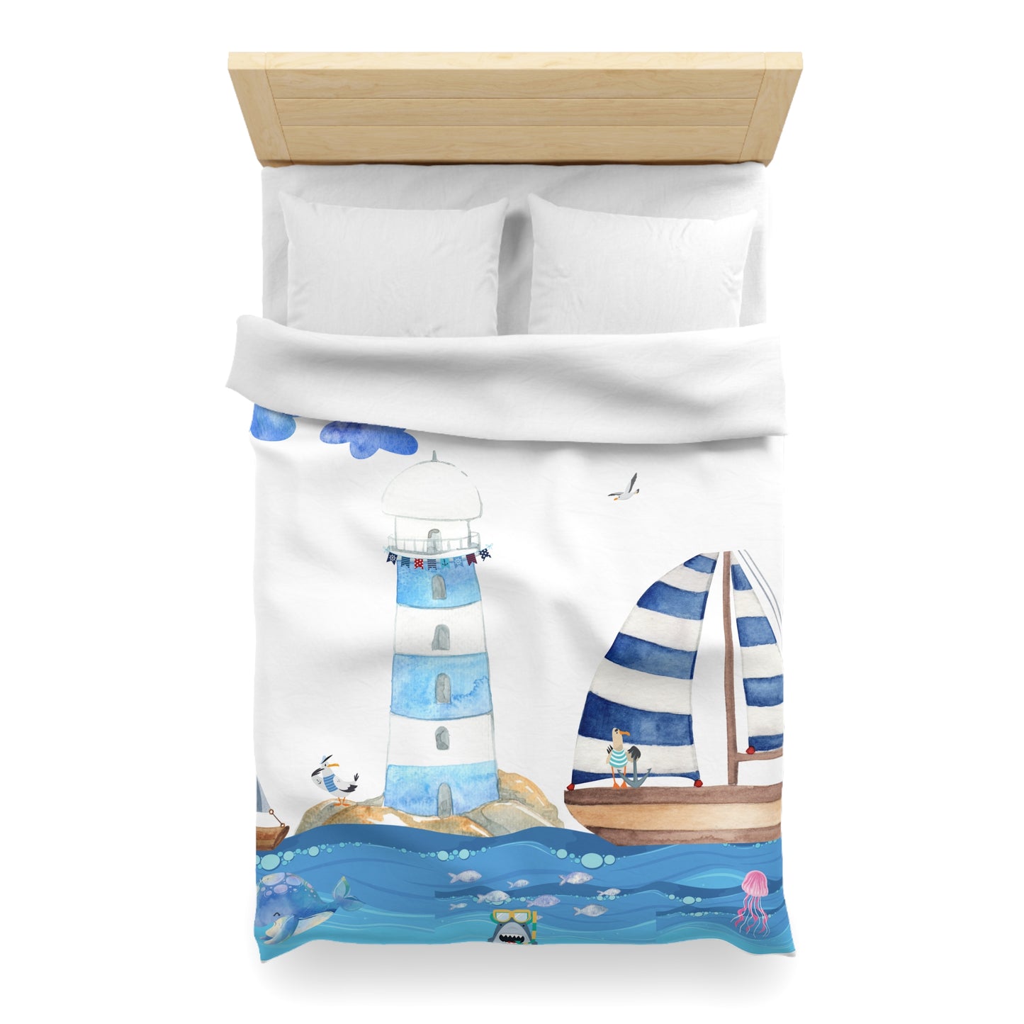 Coastal Themed Microfiber Duvet Cover | Nautical Bedding for Beach Lovers, Summer Decor, Gift for Ocean Enthusiasts, Vibrant Bedroom Accent