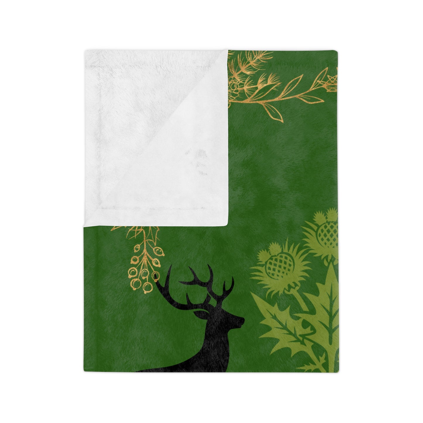 Christmas Reindeer Velvet Throw Blanket — Green Poinsettia Floral Holiday Decor
