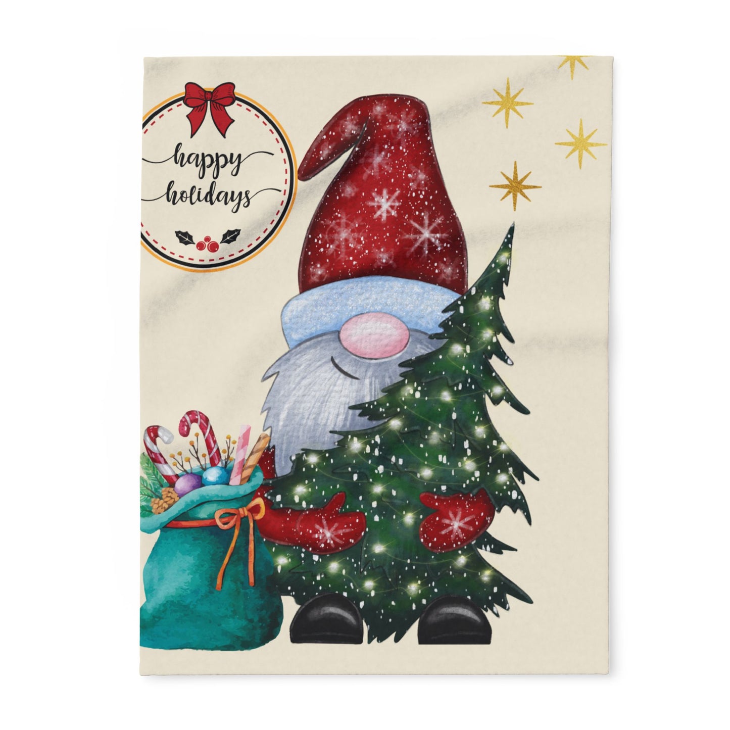Cozy Holiday Fleece Blanket with Gnome Design | Winter Home Decor, Gift for Christmas, Snuggle Throw, Festive Soft Cover