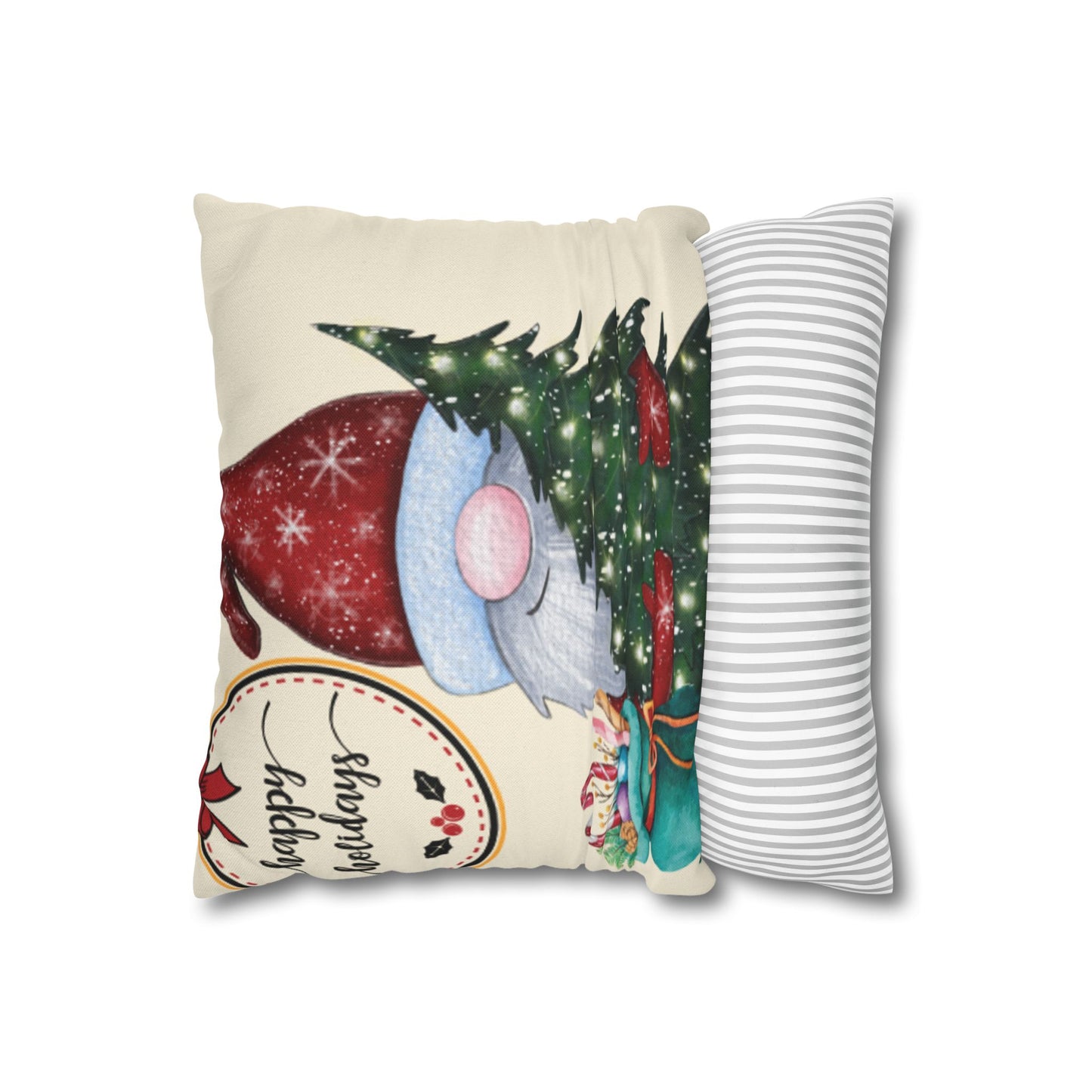 Christmas Gnome Pillowcase, Cozy Holiday Decor, Square Cushion Cover, Home Accent, Festive Gift, Seasonal Decoration