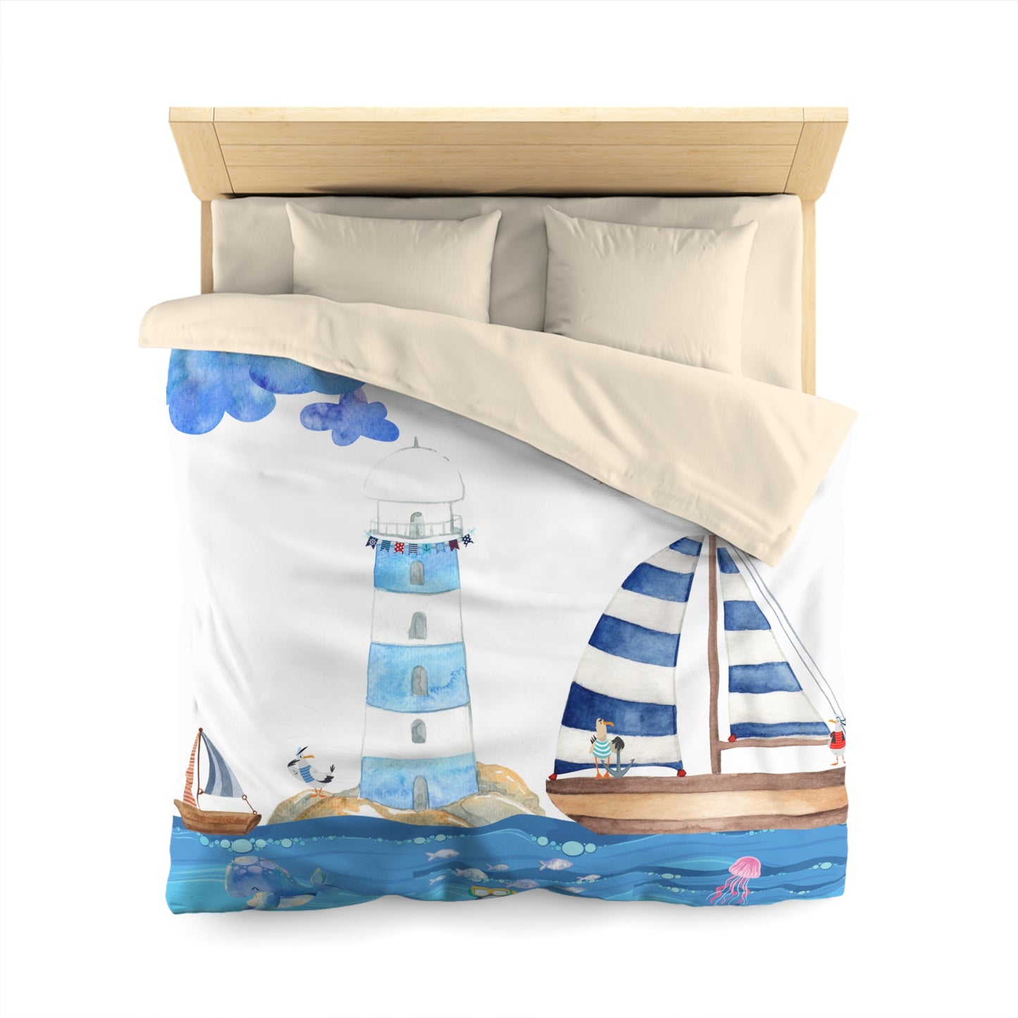 Coastal Escape Microfiber Duvet Cover, Nautical Bedding, Ocean-Themed Decor, Beach House Essentials, Kids Room Makeover