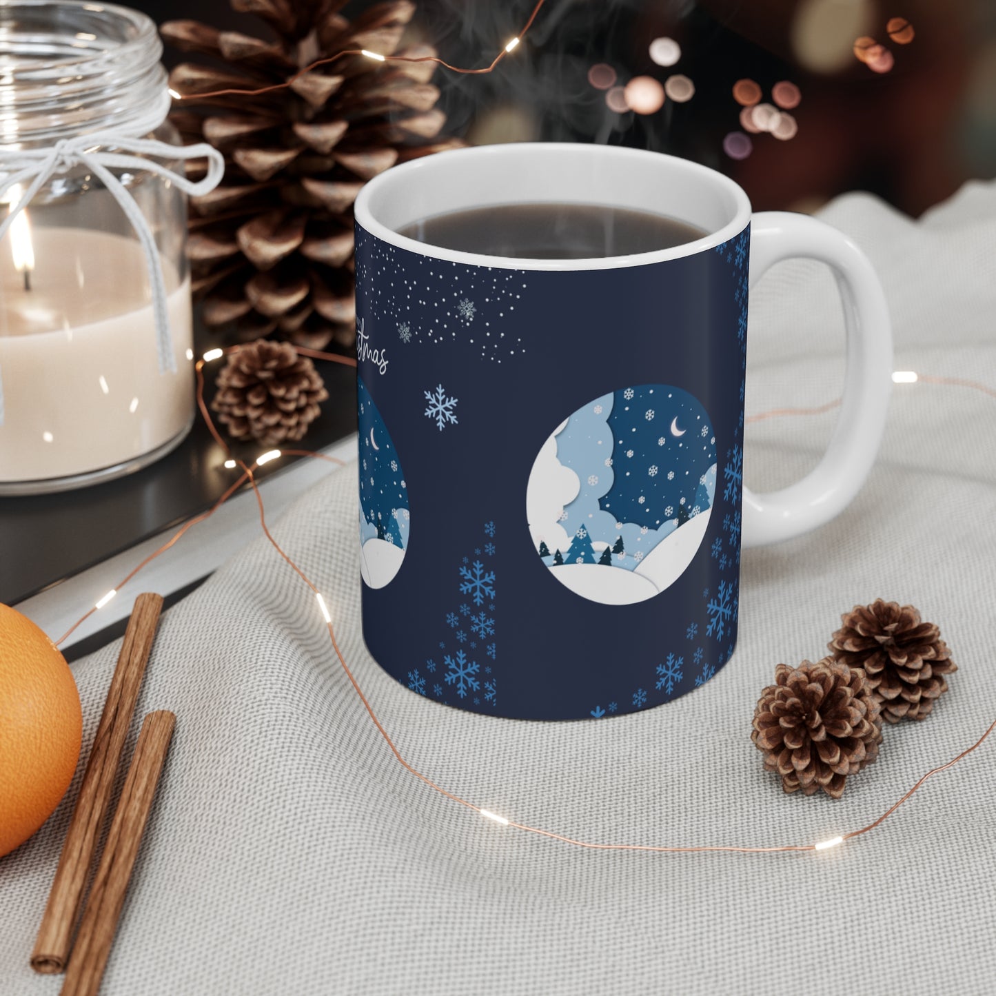Cozy Christmas Mug, Winter Wonderland Coffee Cup, Holiday Gift, Seasonal Drinkware, Festive Kitchen Decor, Snowy Night Mug