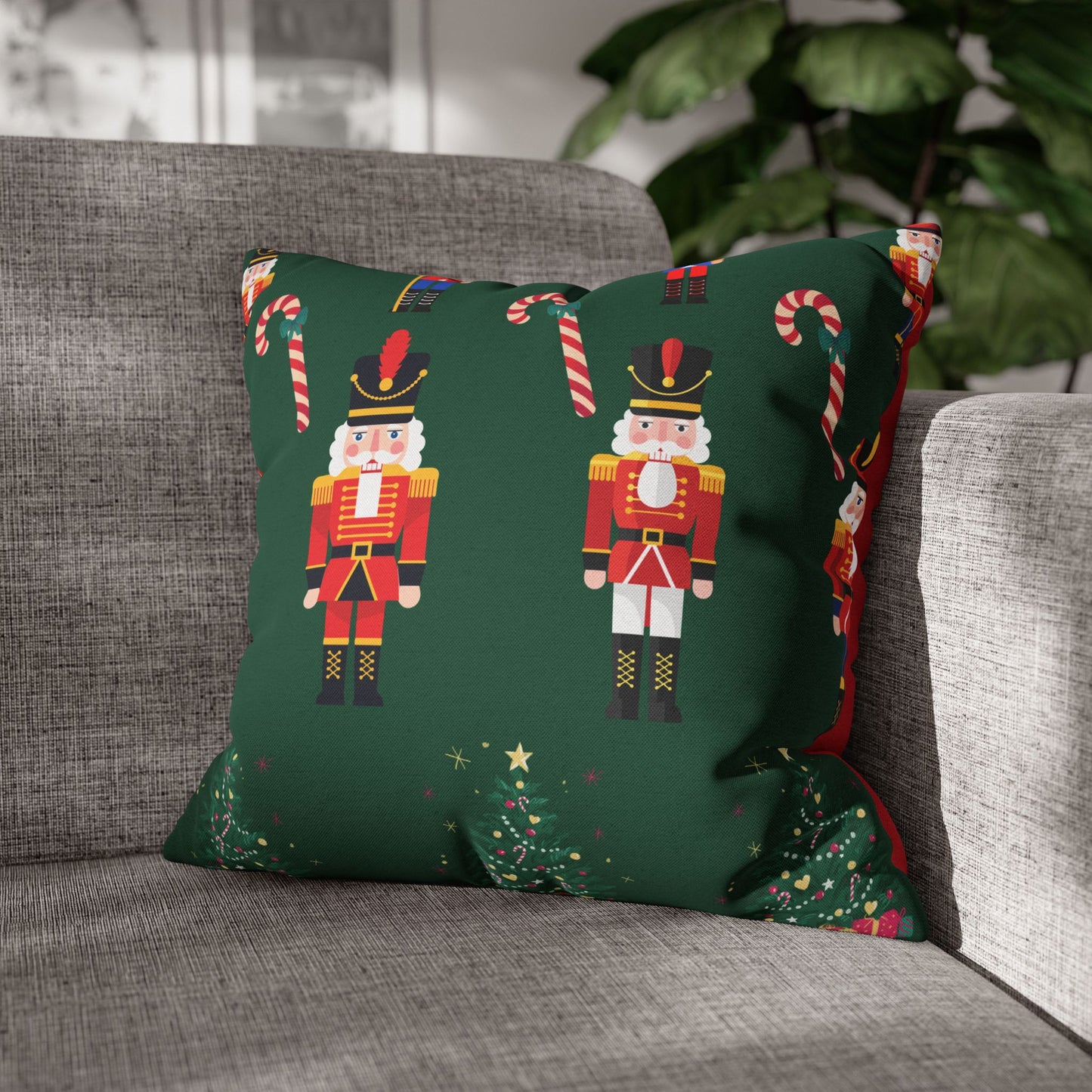 Nutcracker Christmas Pillowcase — Festive Green Holiday Throw Pillow Cover