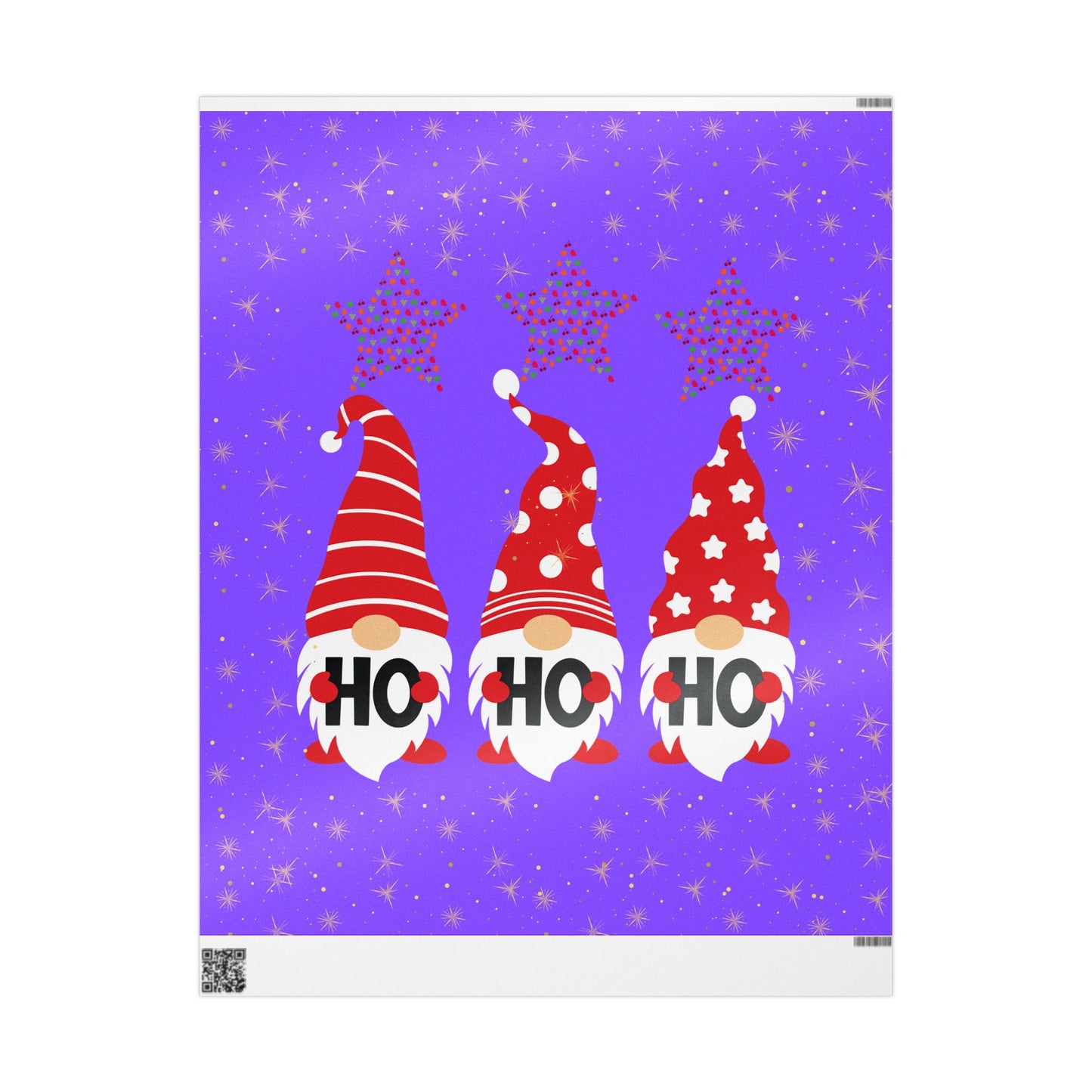 Festive Wrapping Paper with Gnomes & Stars, Holiday Gift Wrap, Christmas, Birthdays, DIY Crafts, Party Supplies, Ho Ho Ho Design