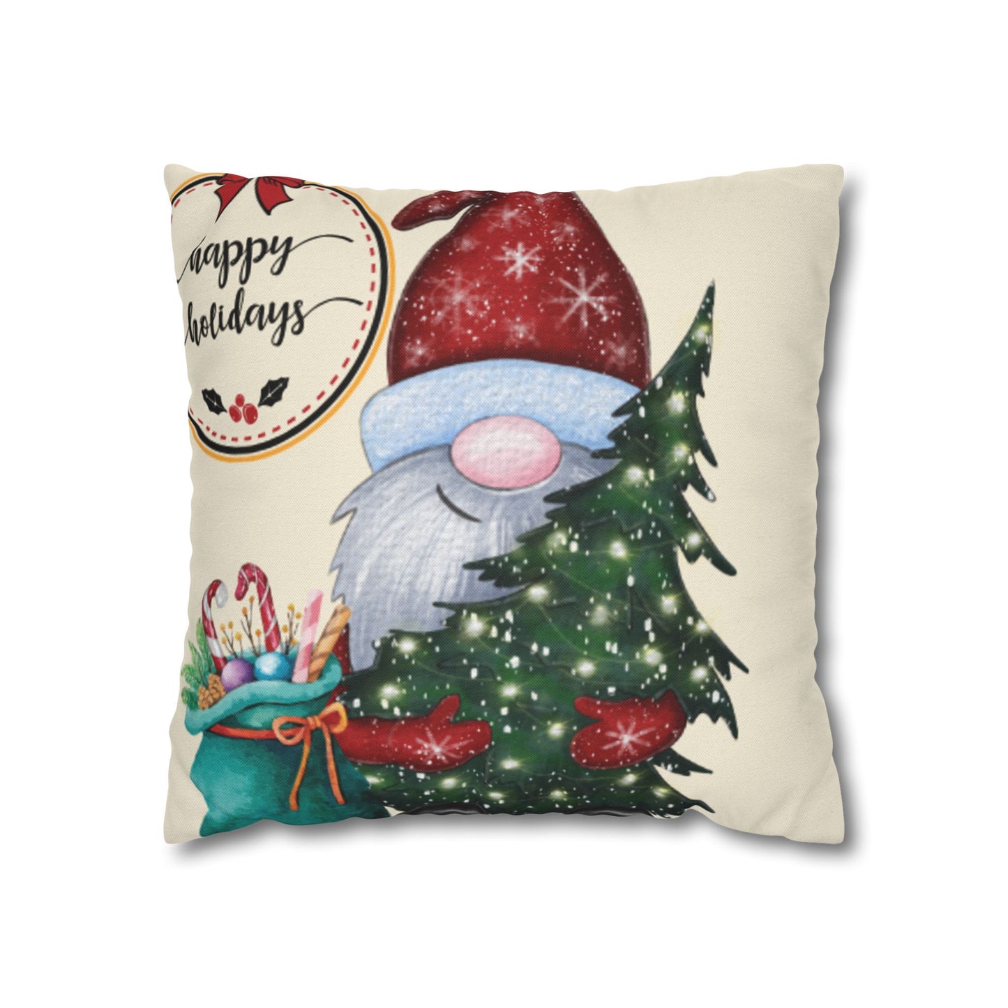 Christmas Gnome Pillowcase, Cozy Holiday Decor, Square Cushion Cover, Home Accent, Festive Gift, Seasonal Decoration