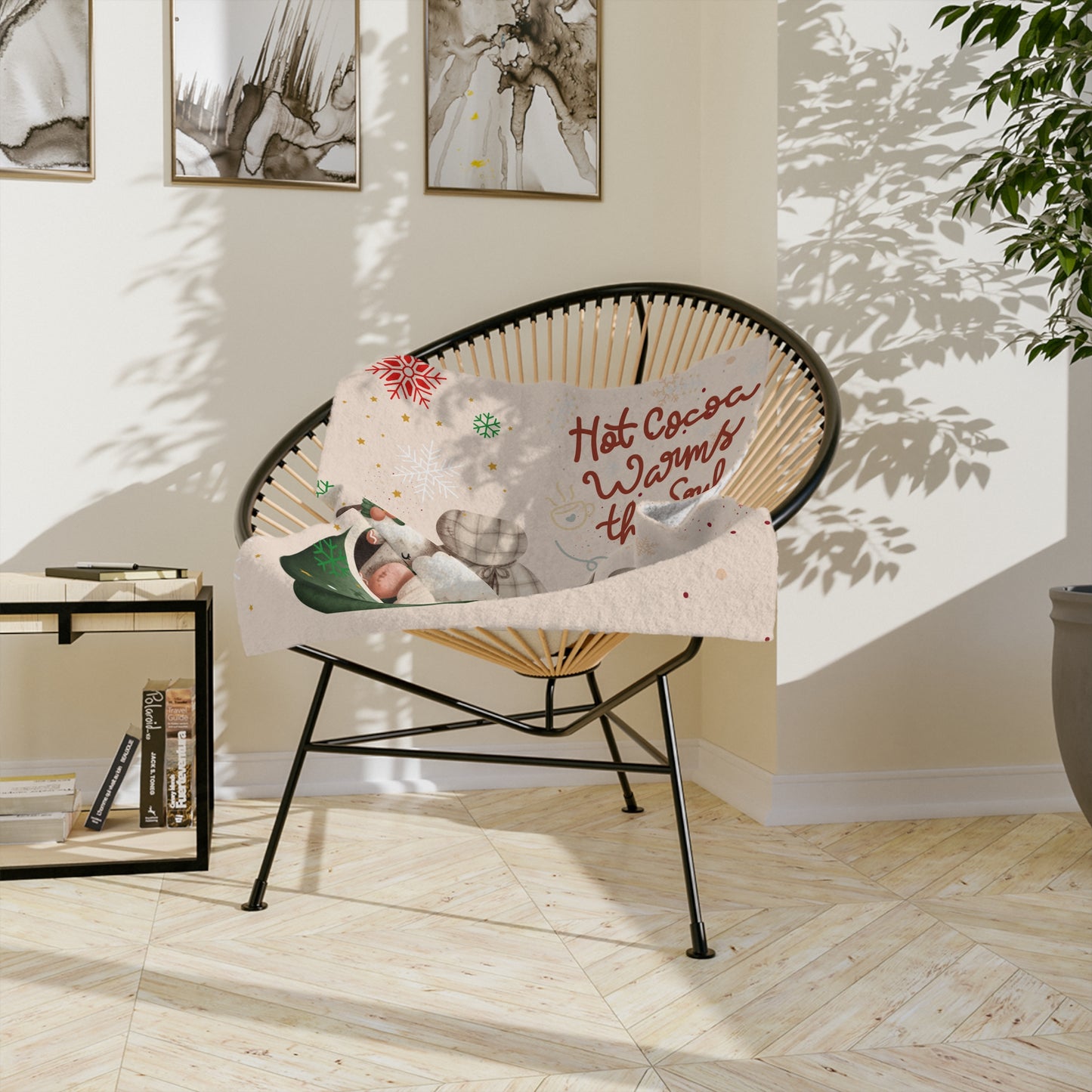 Cozy Hot Cocoa Velveteen Microfiber Blanket, Holiday Gift, Winter Decor, Snuggle Blanket, Home Comfort, Warmth and Joy