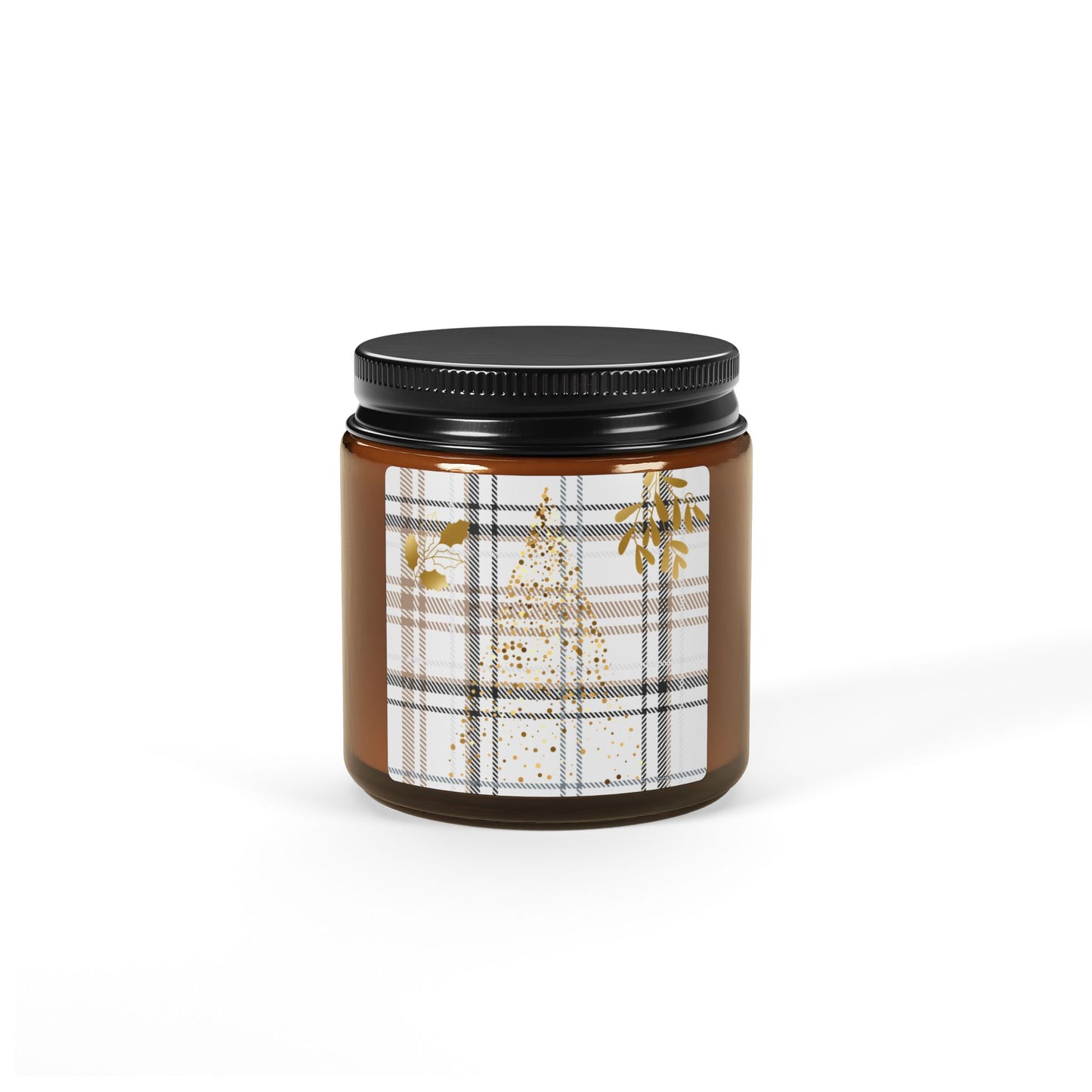 Soy Amber Jar Candle — Cozy Plaid Winter Tree Scented Candle (Multi-Size)