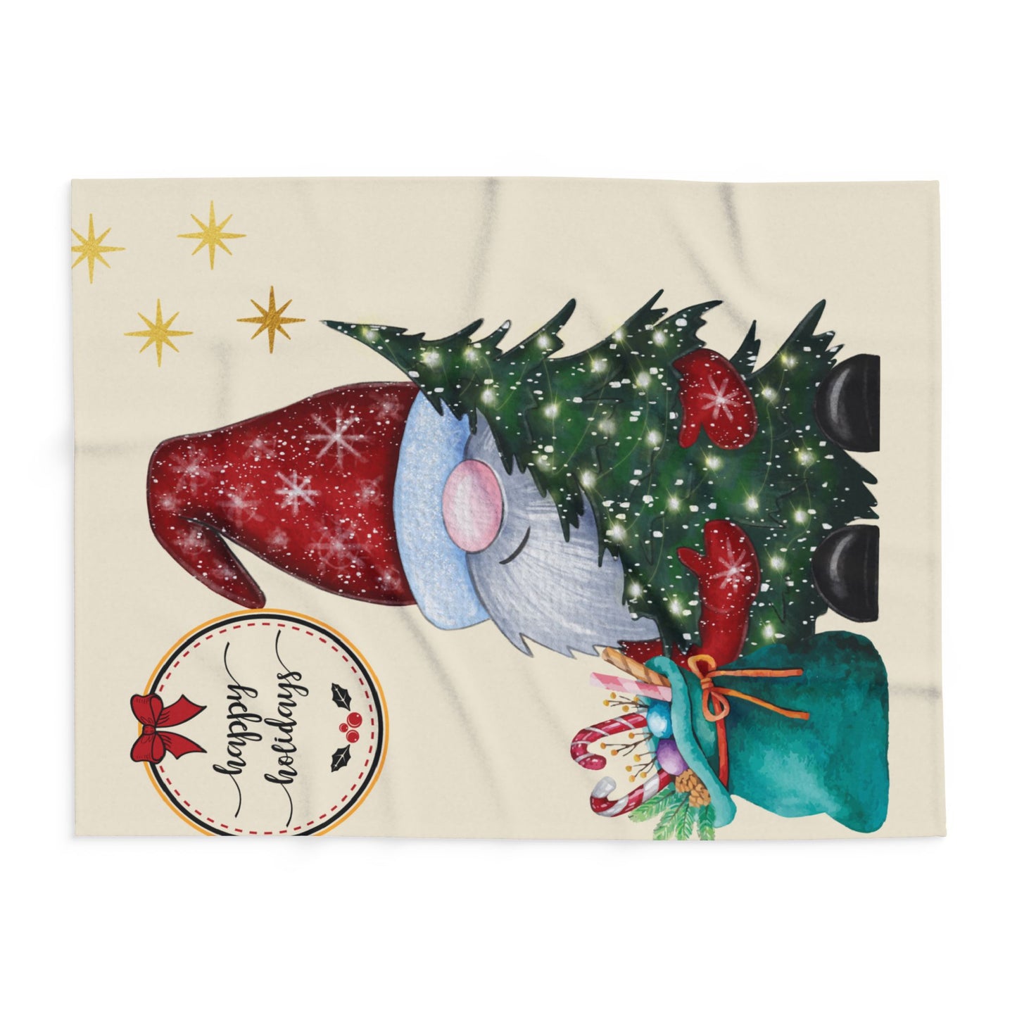 Cozy Holiday Fleece Blanket with Gnome Design | Winter Home Decor, Gift for Christmas, Snuggle Throw, Festive Soft Cover
