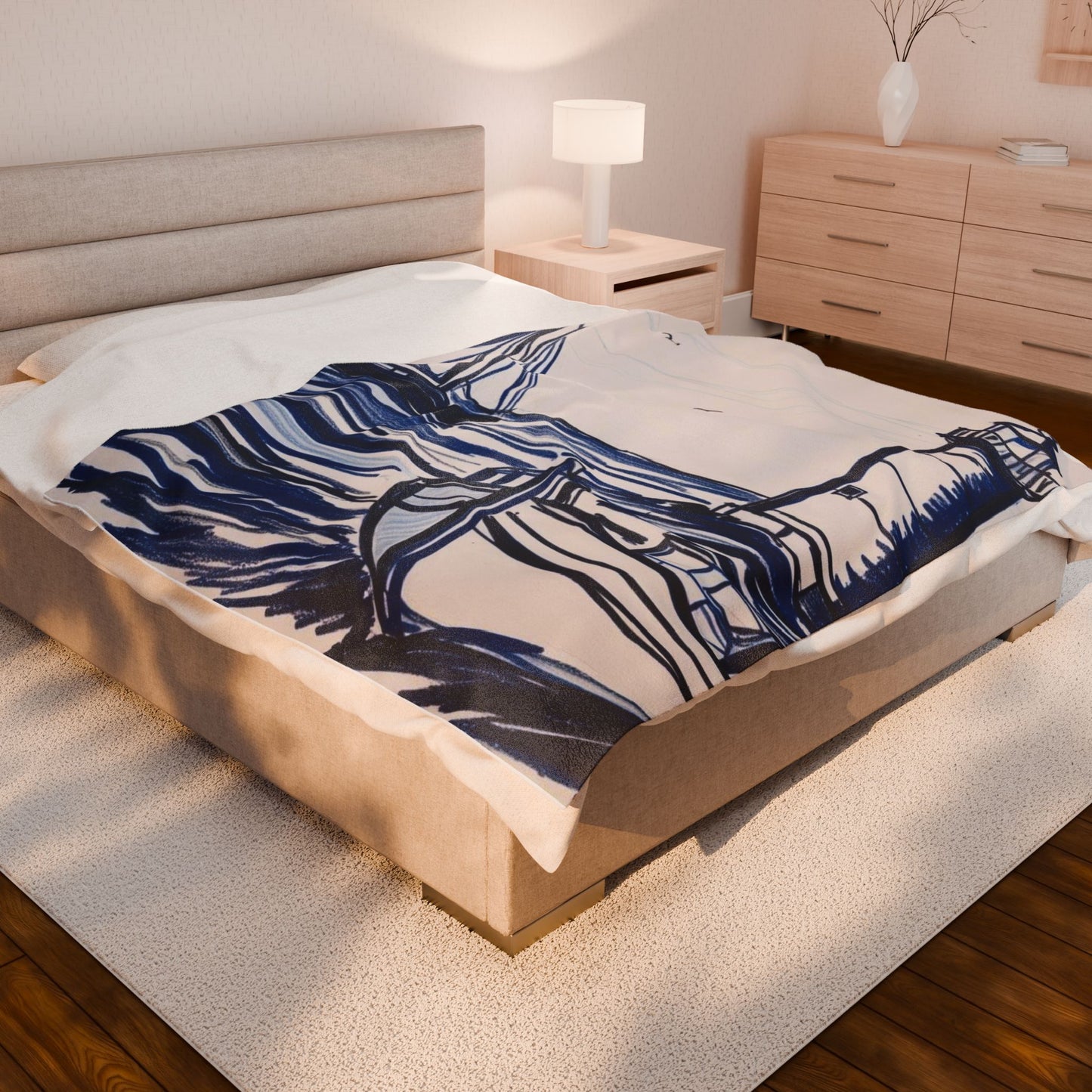 Cozy Nautical Velveteen Plush Blanket - Ideal Gift for Beach Lovers, Home Decor, Beach House, Relaxation, and Gift for Him/Her