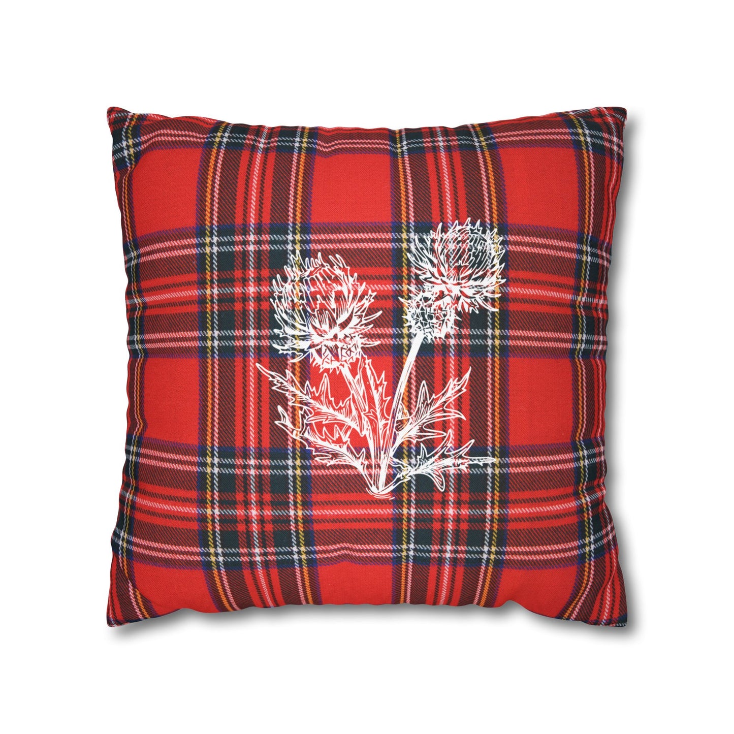 Red Tartan Thistle Pillowcase - Festive Plaid Decorative Throw Pillow Cover