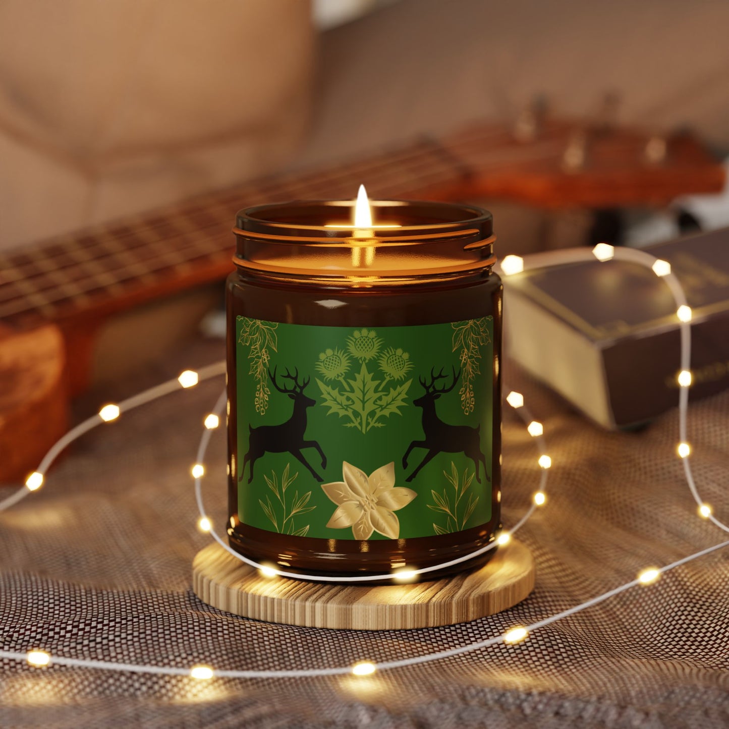 Nature-Inspired Scented Soy Candle - Amber Jar with Deer Design