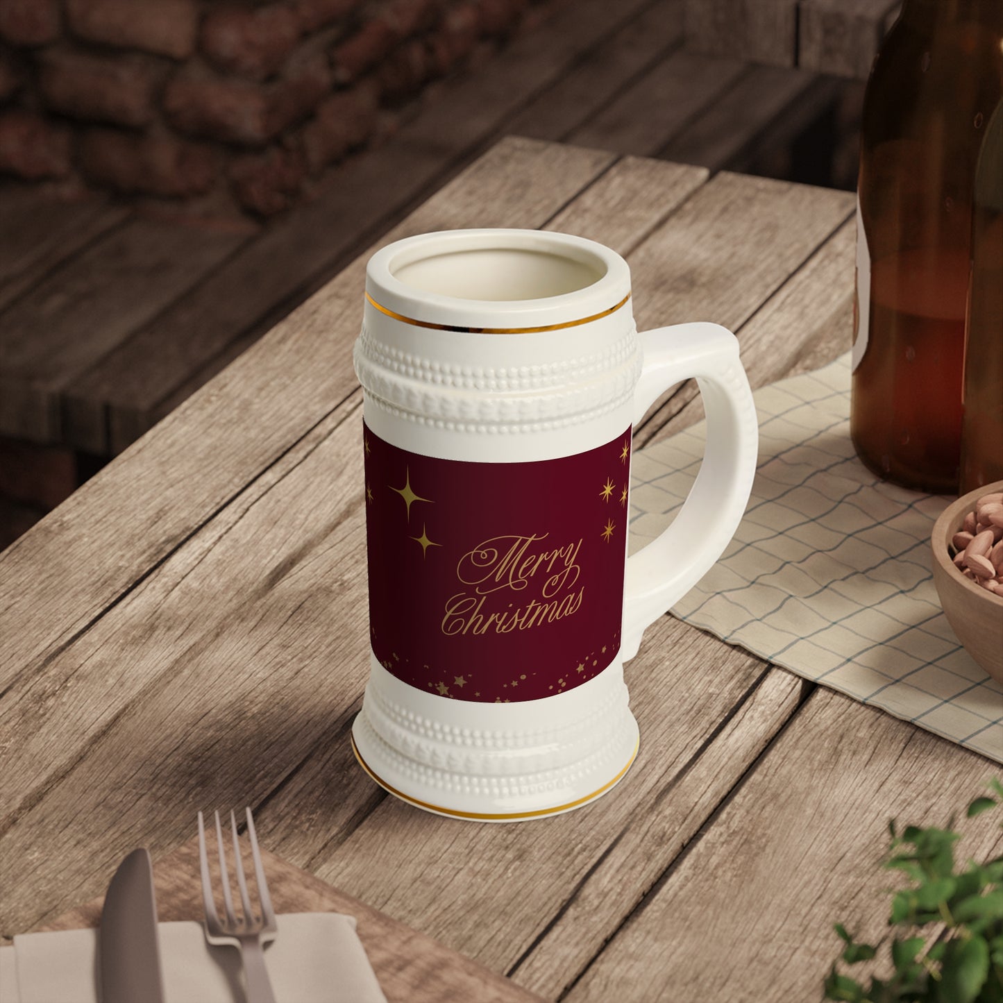 Festive Beer Stein Mug - Merry Christmas Gift, Holiday Decor, Unique Party Cup, Custom Celebration Drinkware, Home Bar Accessory