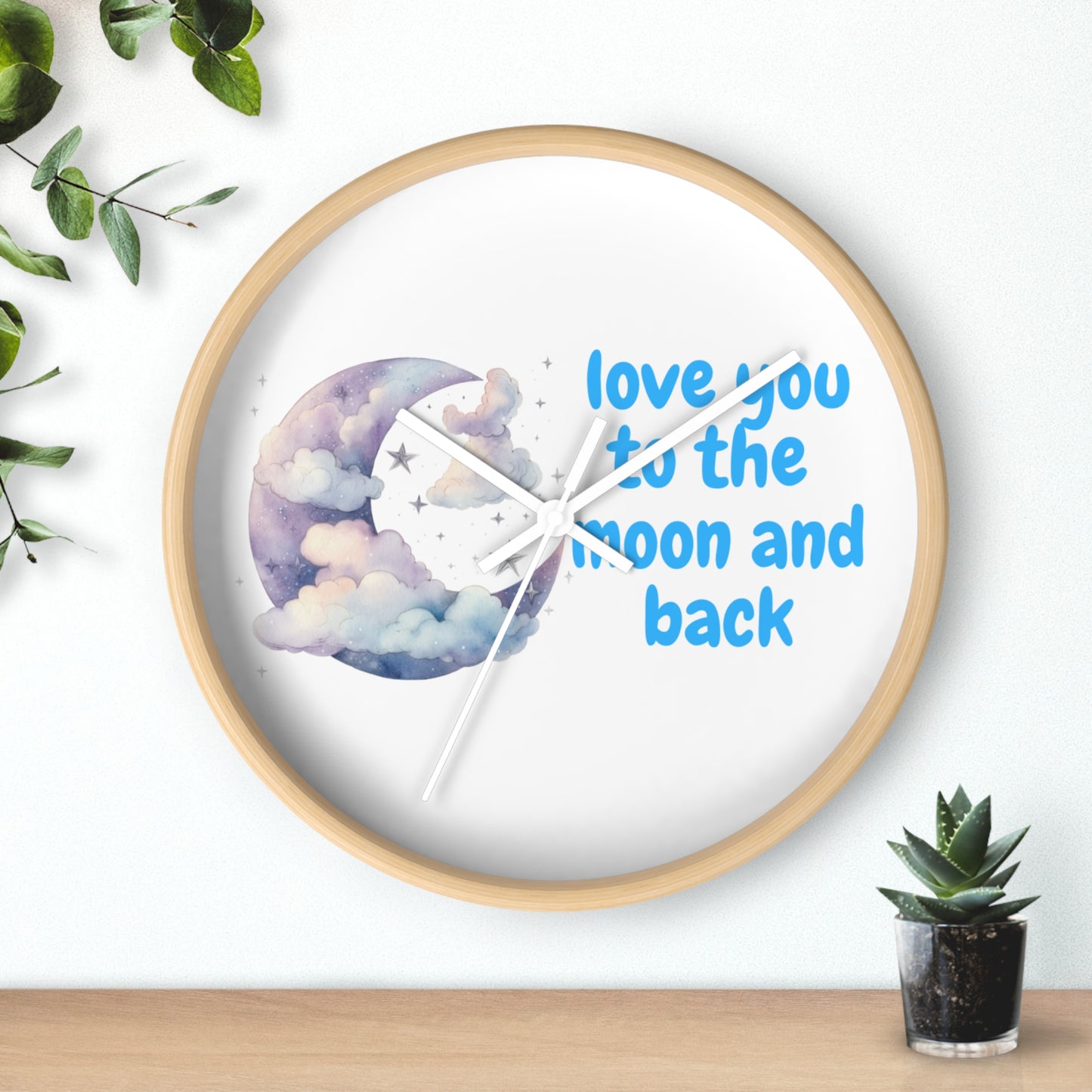 Moon and Back Wall Clock, Love You Wall Decor, Gift for Couples, Nursery Clock, Sweet Home Decor, Romantic Gift