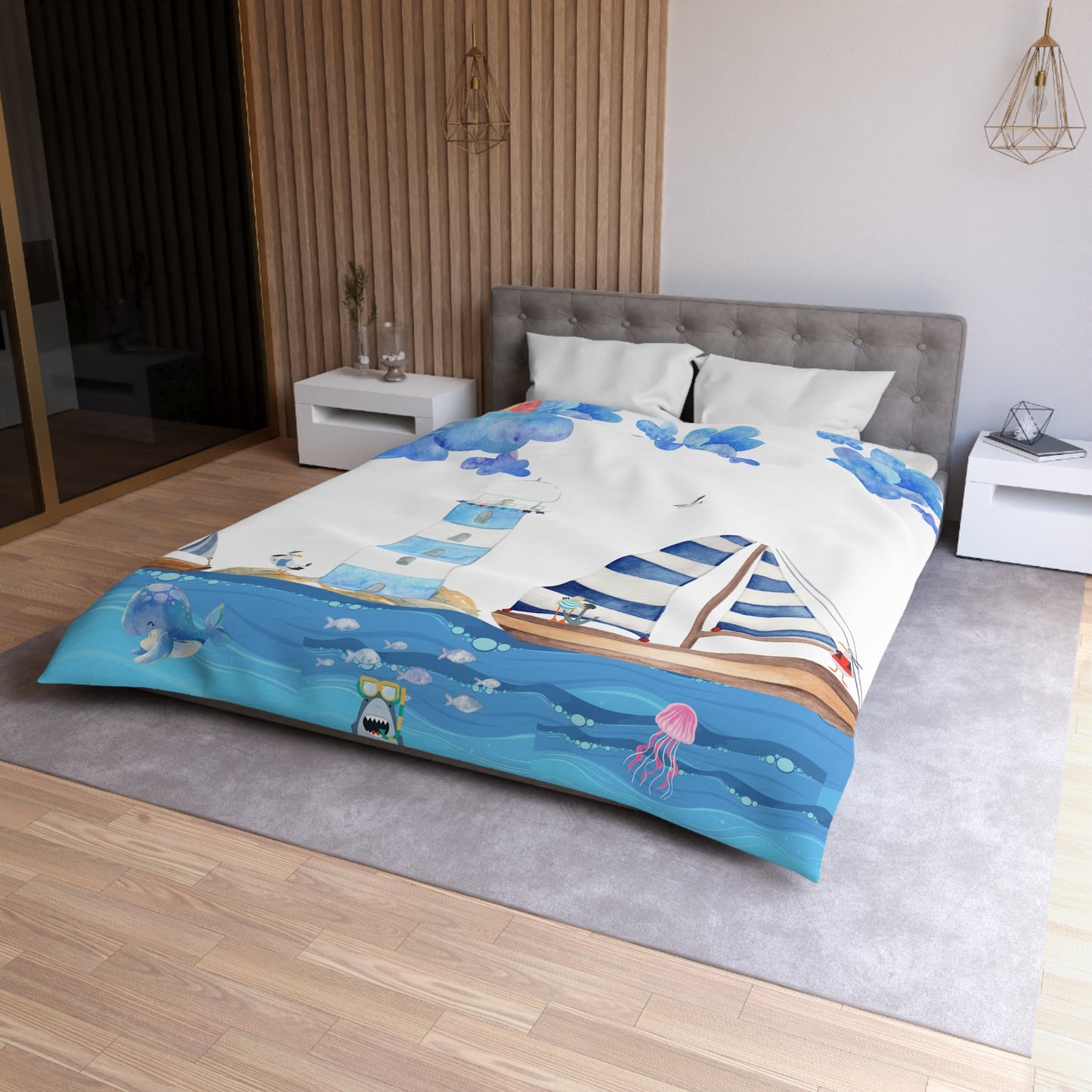 Coastal Escape Microfiber Duvet Cover, Nautical Bedding, Ocean-Themed Decor, Beach House Essentials, Kids Room Makeover