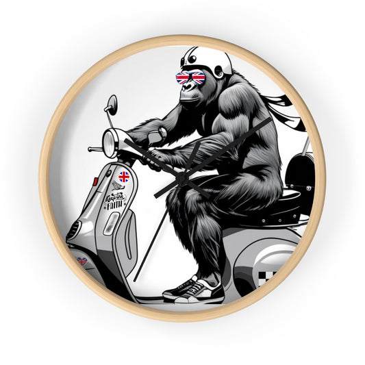 Gorilla Scooter Wall Clock - Fun Home Decor, Unique Gift for Animal Lovers, Retro Vibes, Motorcycle Decor, Office Wall Art
