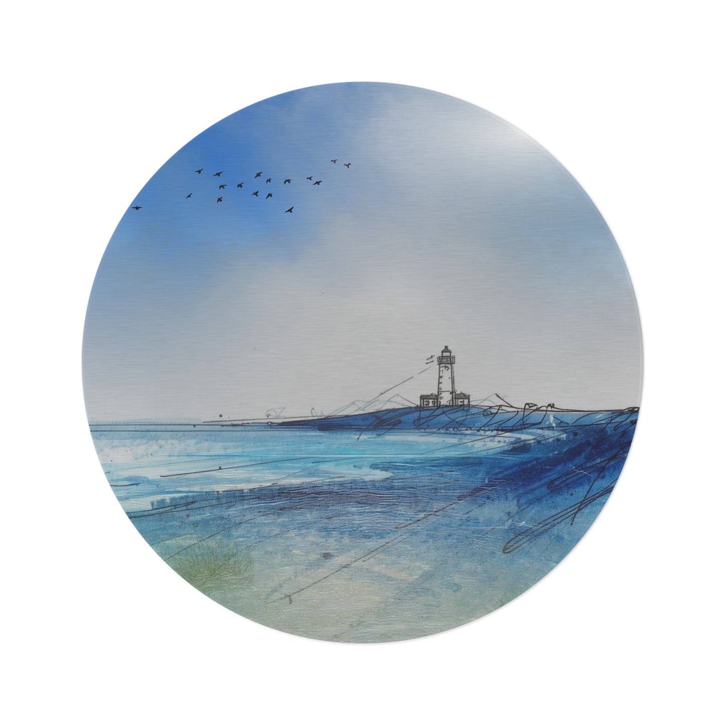 Serene Coastal Round Rug - Beach Decor, Living Room Mat, Light House Design, Nautical Home Accent, Gifts for Ocean Lovers