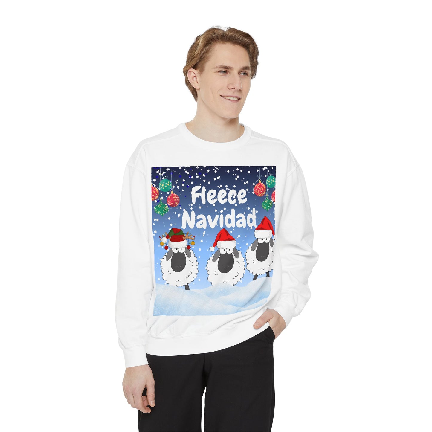 Fleece Navidad Sweatshirt - Unisex Christmas Gift with Playful Sheep Design