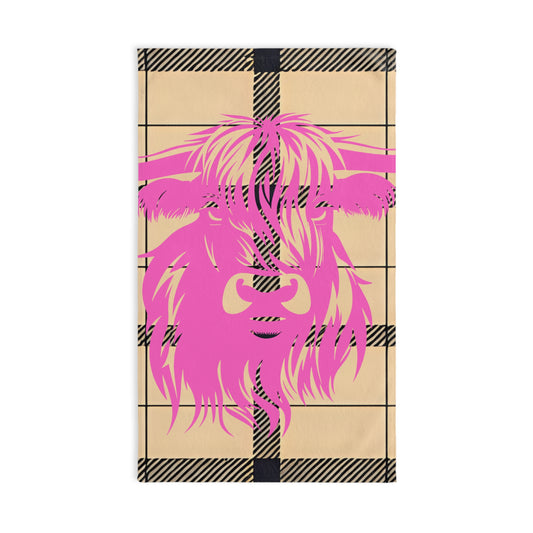 Pink Highland Cow Hand Towel, Farmhouse Decor, Kitchen Towel, Gift for Cow Lovers, Country Home Style