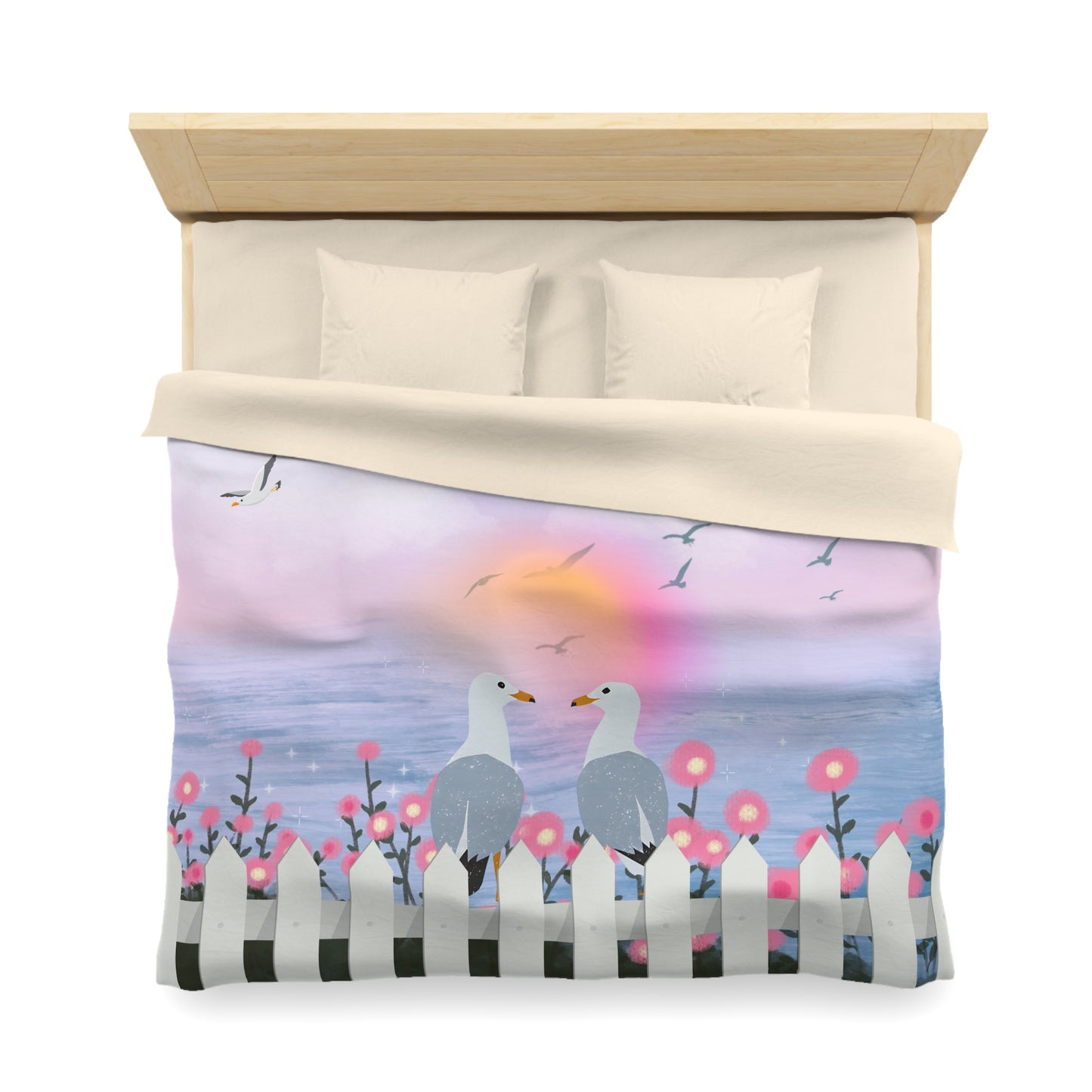 Serene Seagull Microfiber Duvet Cover, Beach Decor, Coastal Bedding, Nautical Bedroom, Pastel Bedspread, Gift for Sea Lovers