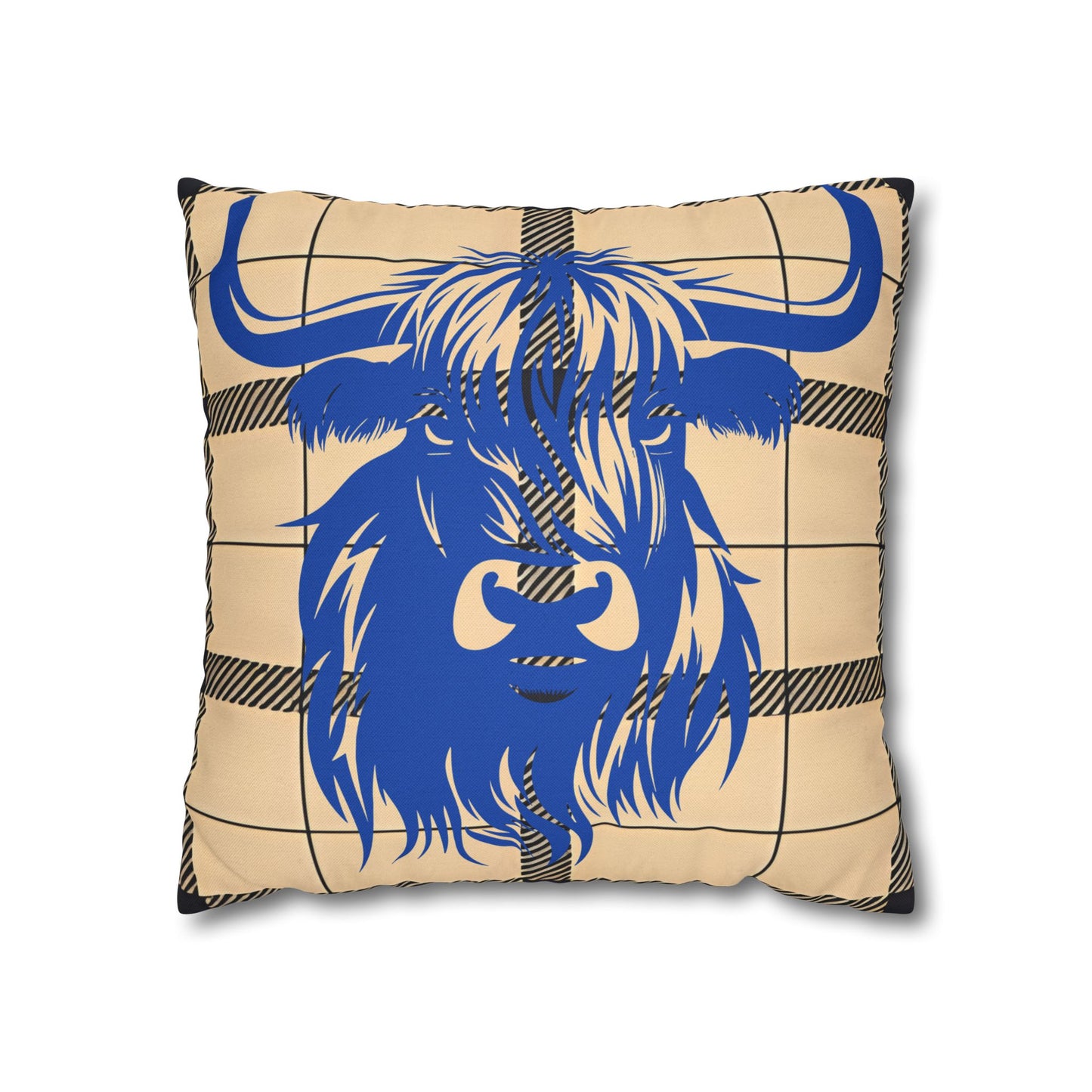 Blue Highland Cow Pillowcase, Rustic Home Decor, Farmhouse Style, Cozy Living Room, Gift for Cow Lovers, Unique Cushion Cover