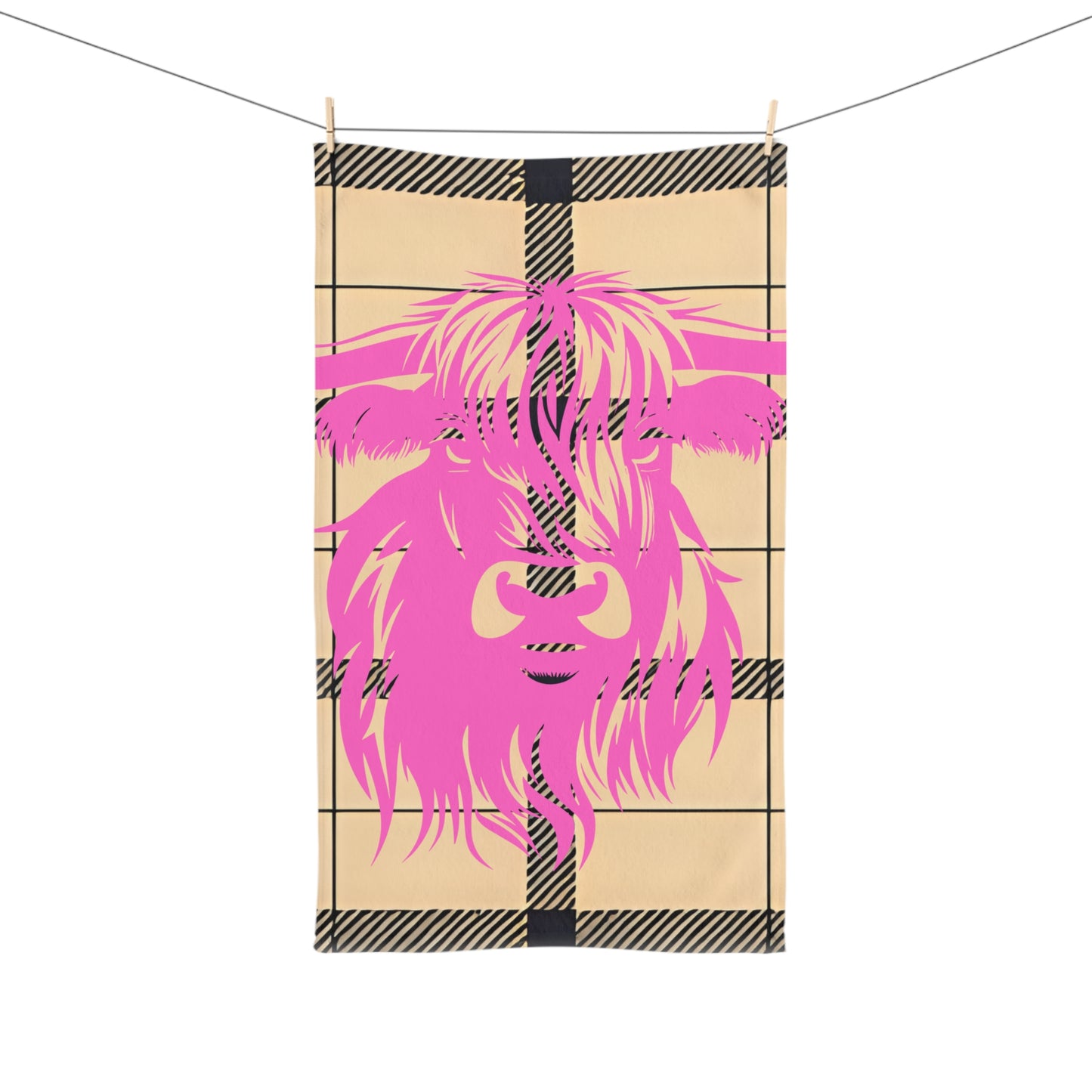Pink Highland Cow Hand Towel, Farmhouse Decor, Kitchen Towel, Gift for Cow Lovers, Country Home Style
