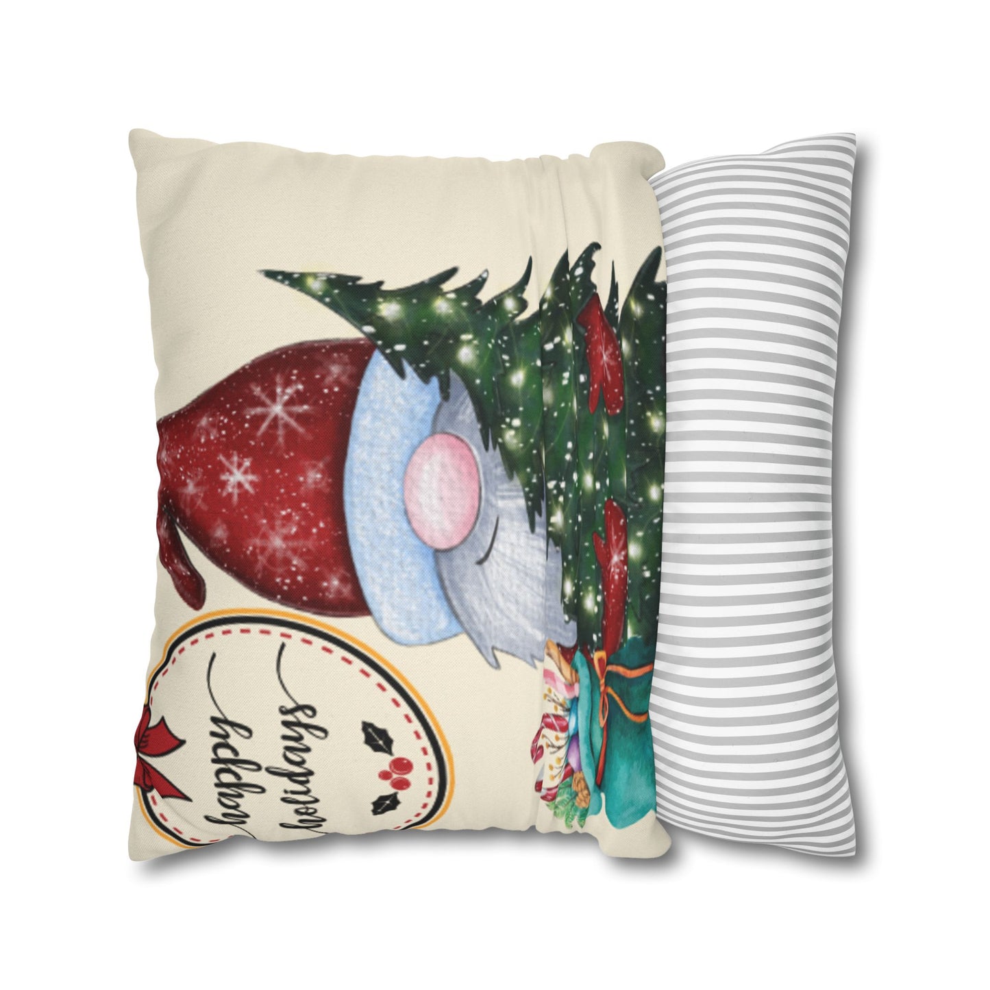 Christmas Gnome Pillowcase, Cozy Holiday Decor, Square Cushion Cover, Home Accent, Festive Gift, Seasonal Decoration