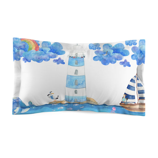 Whimsical Coastal Pillow Sham, Nautical Home Decor, Beach House Bedding, Lighthouse Design, Gift for Coastal Lovers